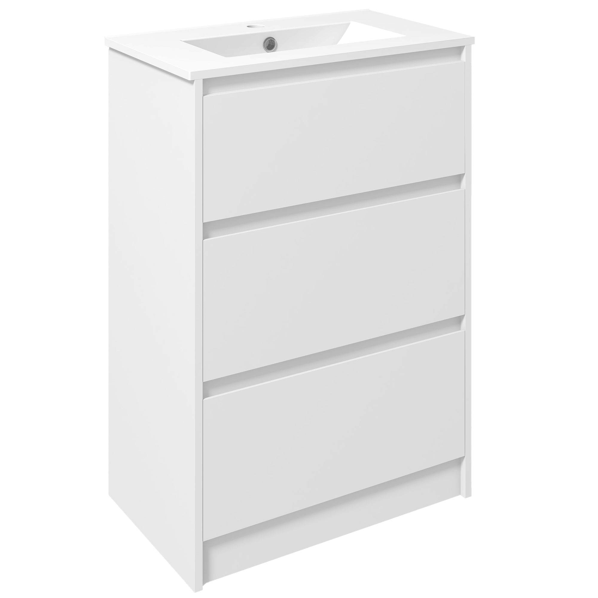 Bathroom Vanity Unit with Sink Under Sink Cabinet Synthetic Ceramic Hand Washbasin with 2 Drawers 61x37x88 cm Bright White