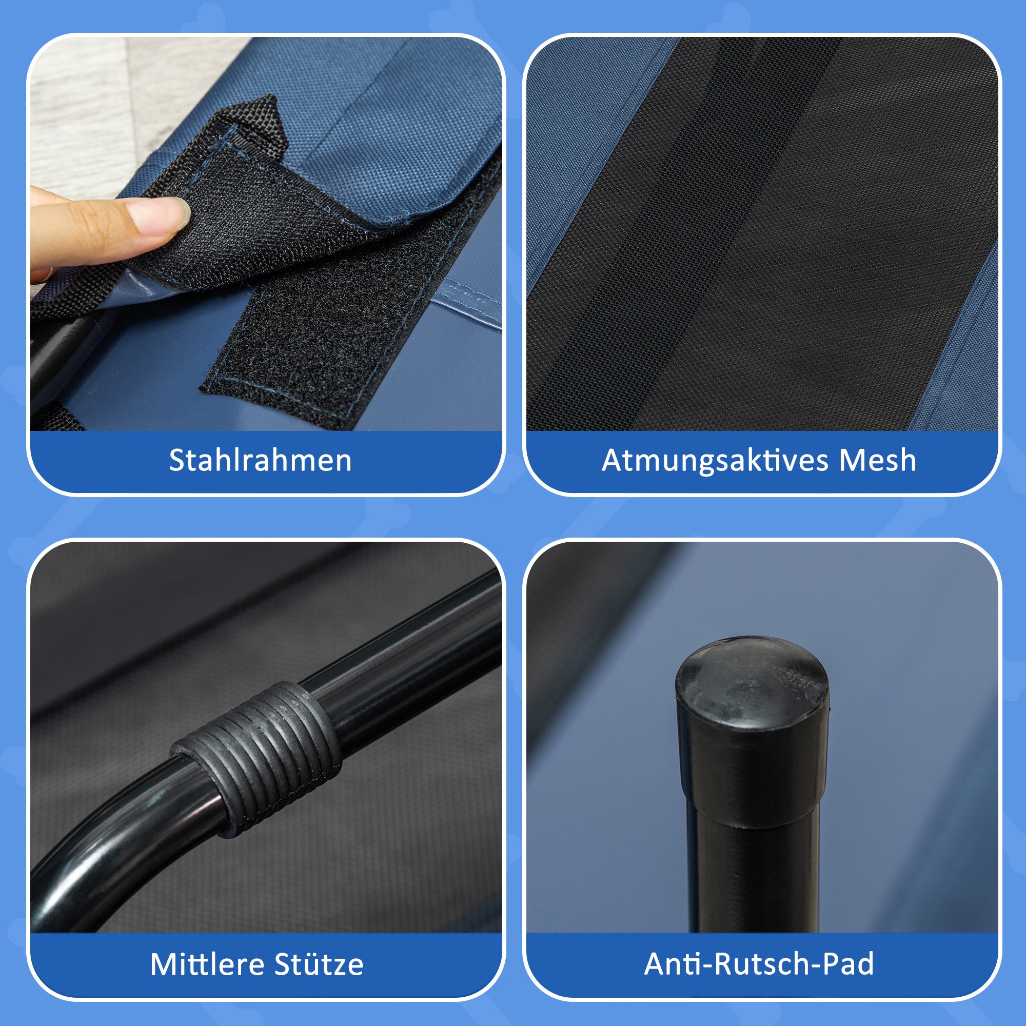 Dog Bed Outdoor Dog Cot Cat Bed Pet Bed Sleeping Place Metal Oxford Fabric Dark Blue 122 x 92 x 23 cm