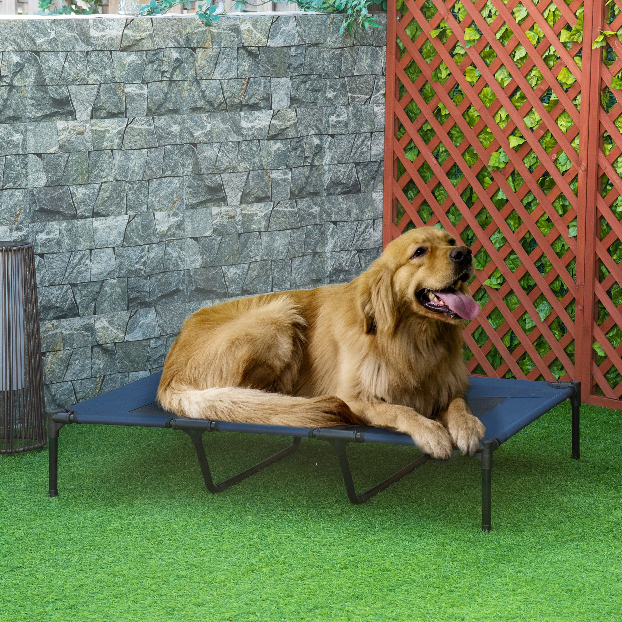 Dog Bed Outdoor Dog Cot Cat Bed Pet Bed Sleeping Place Metal Oxford Fabric Dark Blue 122 x 92 x 23 cm