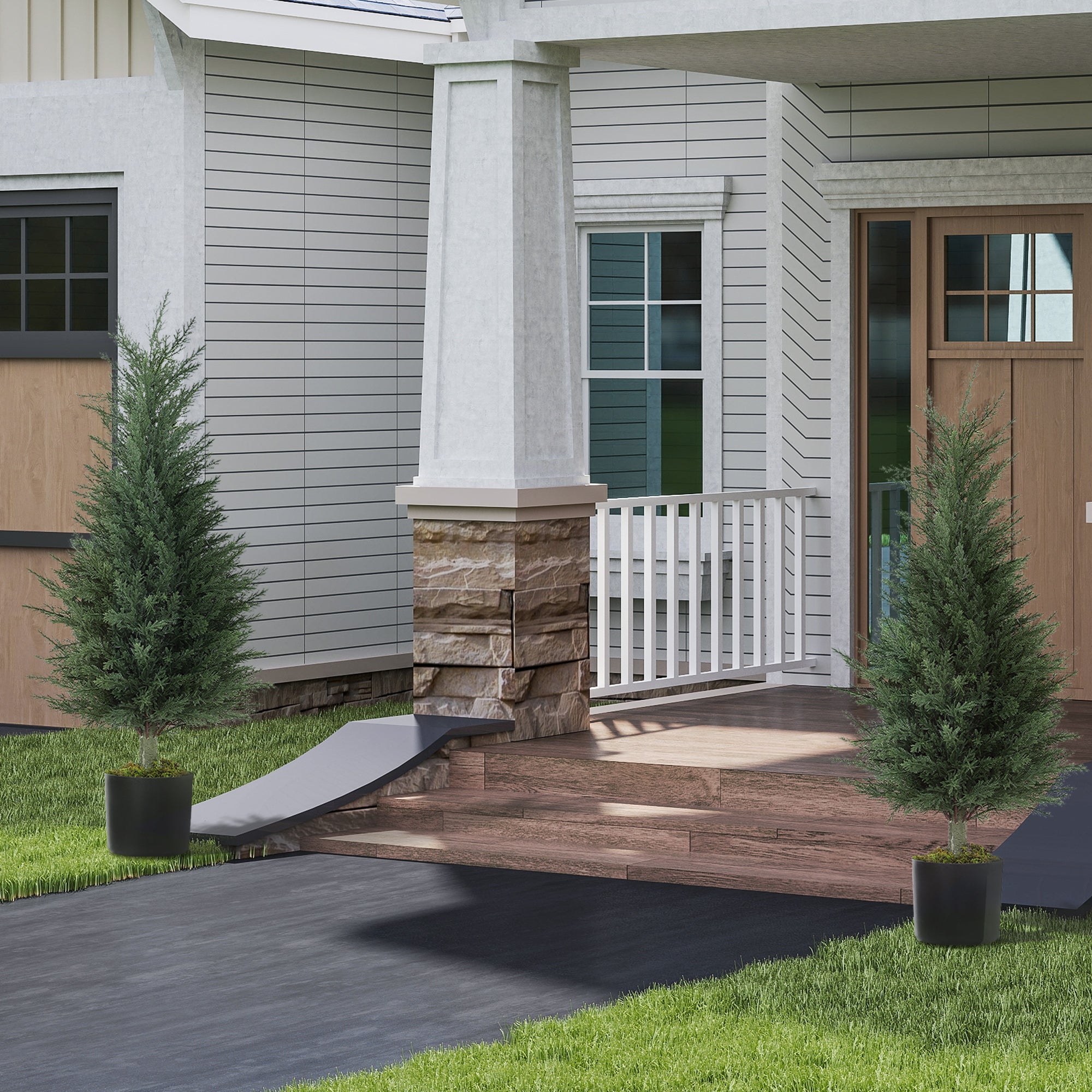 Set of 2 Artificial Cypress Trees, 35.4 in Faux Plants with Moss in Pots, UV-Resistant — Realistic PE Leaves for Indoor & Outdoor Decor