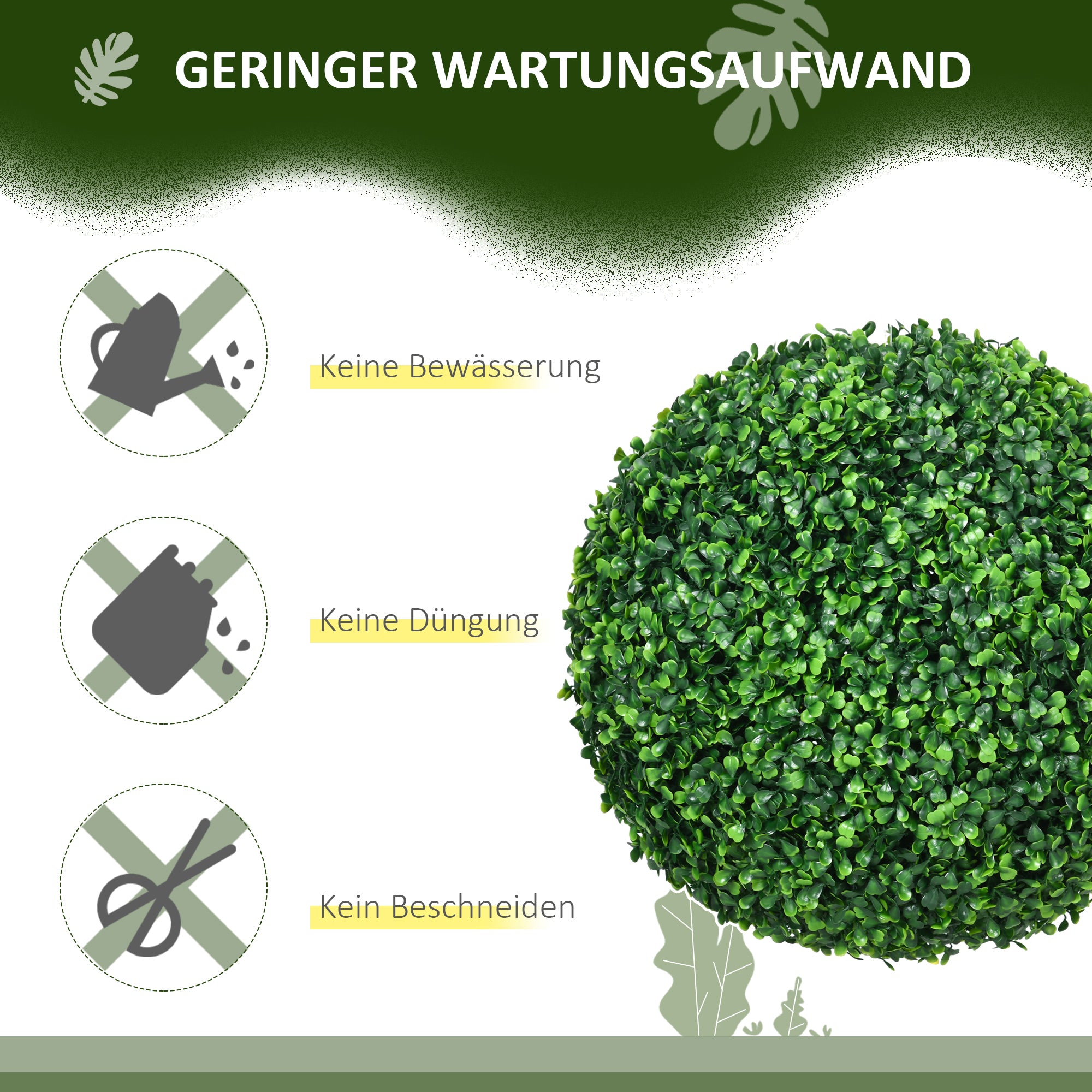 2-Pack Large Artificial Boxwood Ball Ø40 cm, UV-Resistant Fake Plant in Pot, Plastic Artificial Plants, Realistic Decor for Living Room Bedroom Office Garden Gift