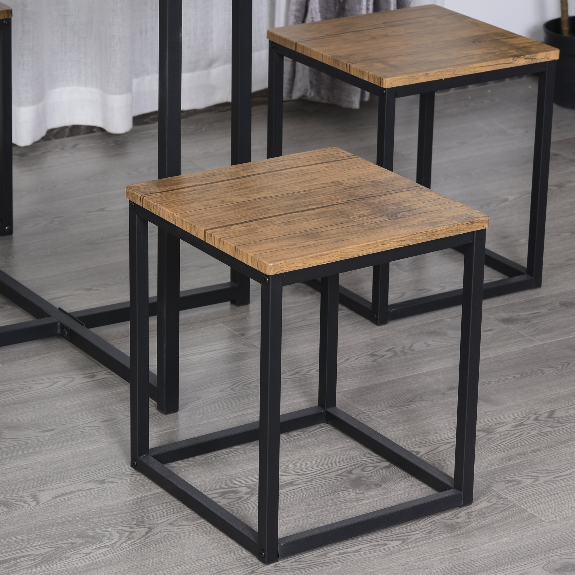 5-Piece Dining Table Set with 4 Industrial Style Stools for Kitchen, Space-Saving Furniture Set for Home or Restaurant in Wood and Metal, Black and Walnut