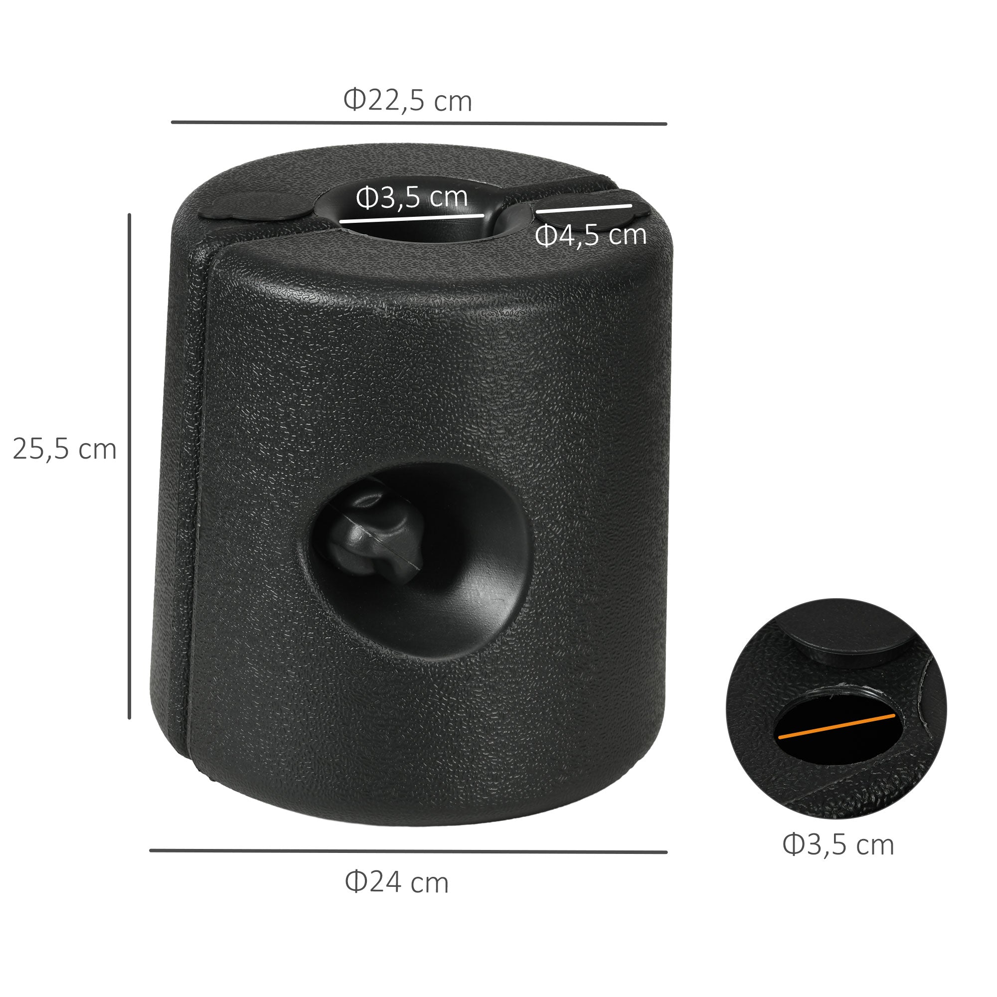 Pack of 4 Weights for Folding Tents Fillable Supports with 9.2 kg of Water or 12 kg of Sand Gazebo Weights with Fixing Knobs Ø24x25.5 cm Black
