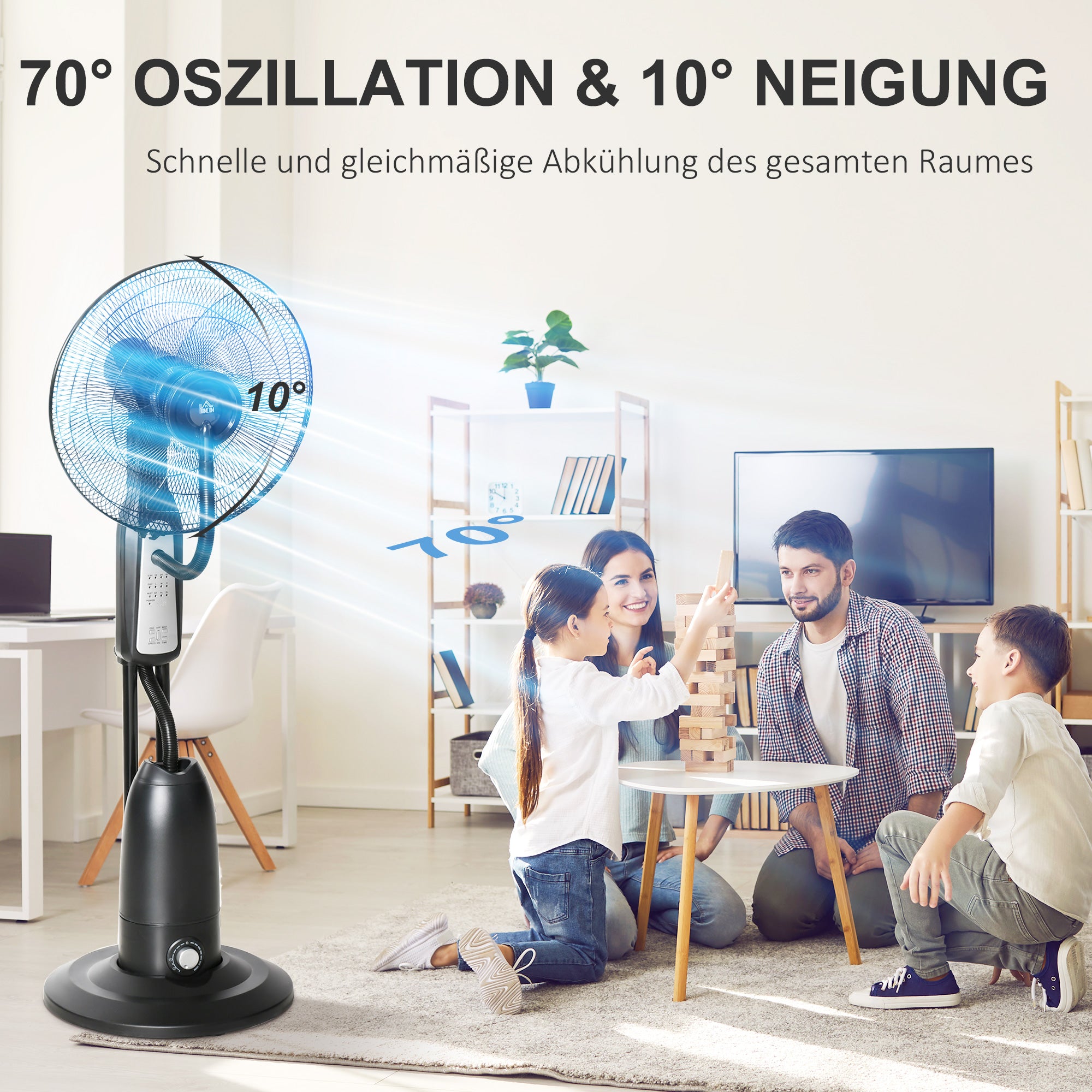 Water Cooled Pedestal Fan with Mist Spray, Remote Control, 3 Speeds, 2.8 L Water Tank, Timer Function, Oscillating, 90 W Water Fan, 120 cm