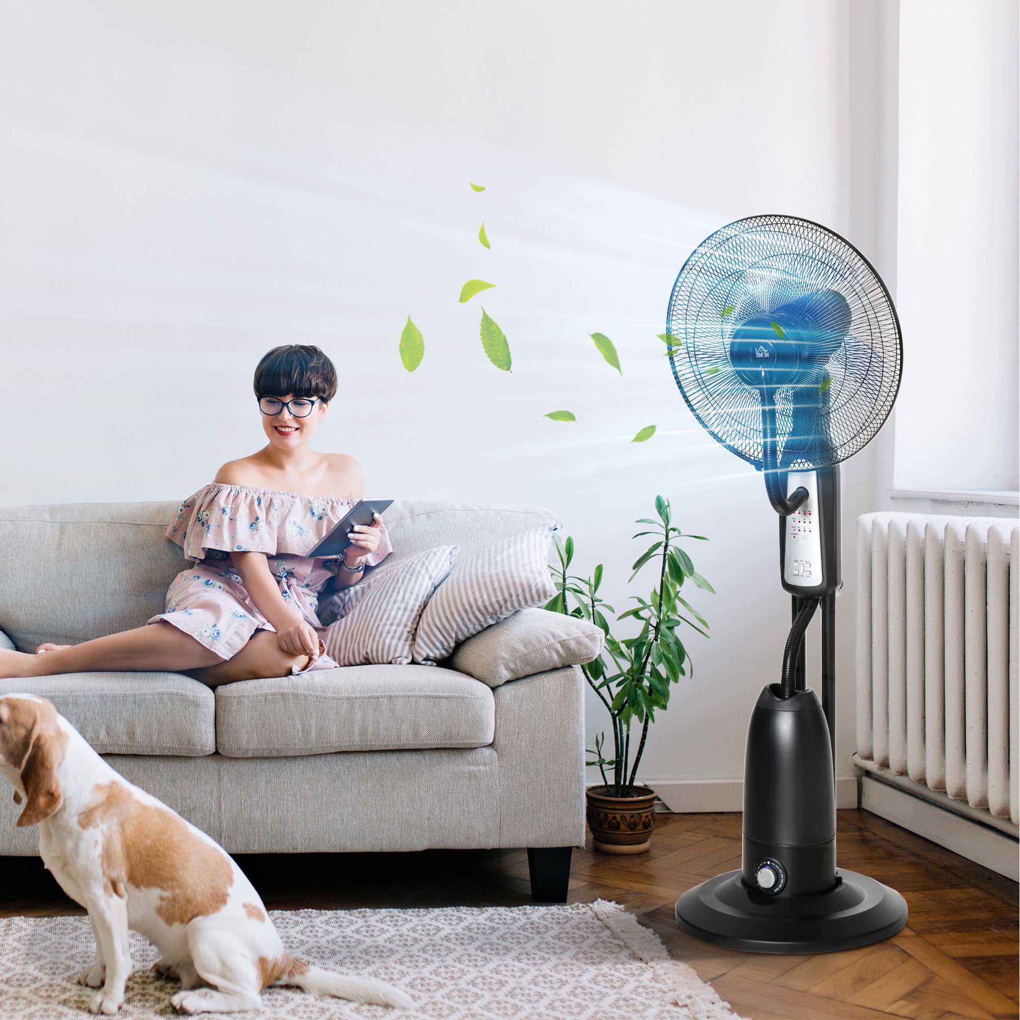 Water Cooled Pedestal Fan with Mist Spray, Remote Control, 3 Speeds, 2.8 L Water Tank, Timer Function, Oscillating, 90 W Water Fan, 120 cm