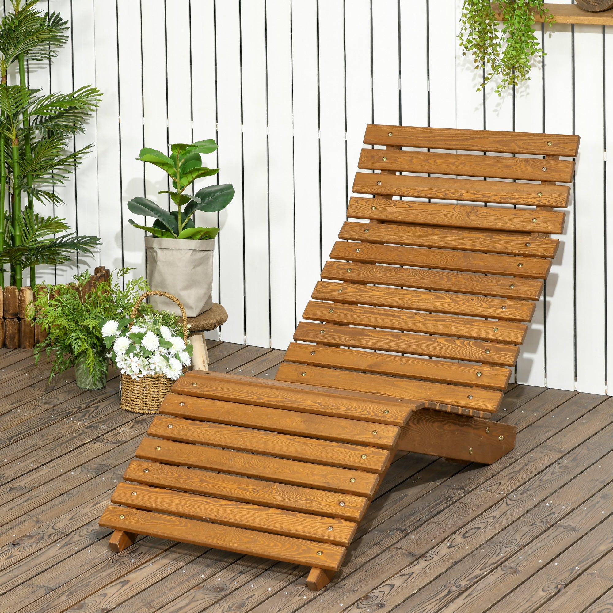 Sun Lounger, Recliner, Garden Lounger, Relaxing Chair for Pool Area, Balcony, Supports up to 120 kg, Solid Wood, Teak, 66 x 170 x 77 cm