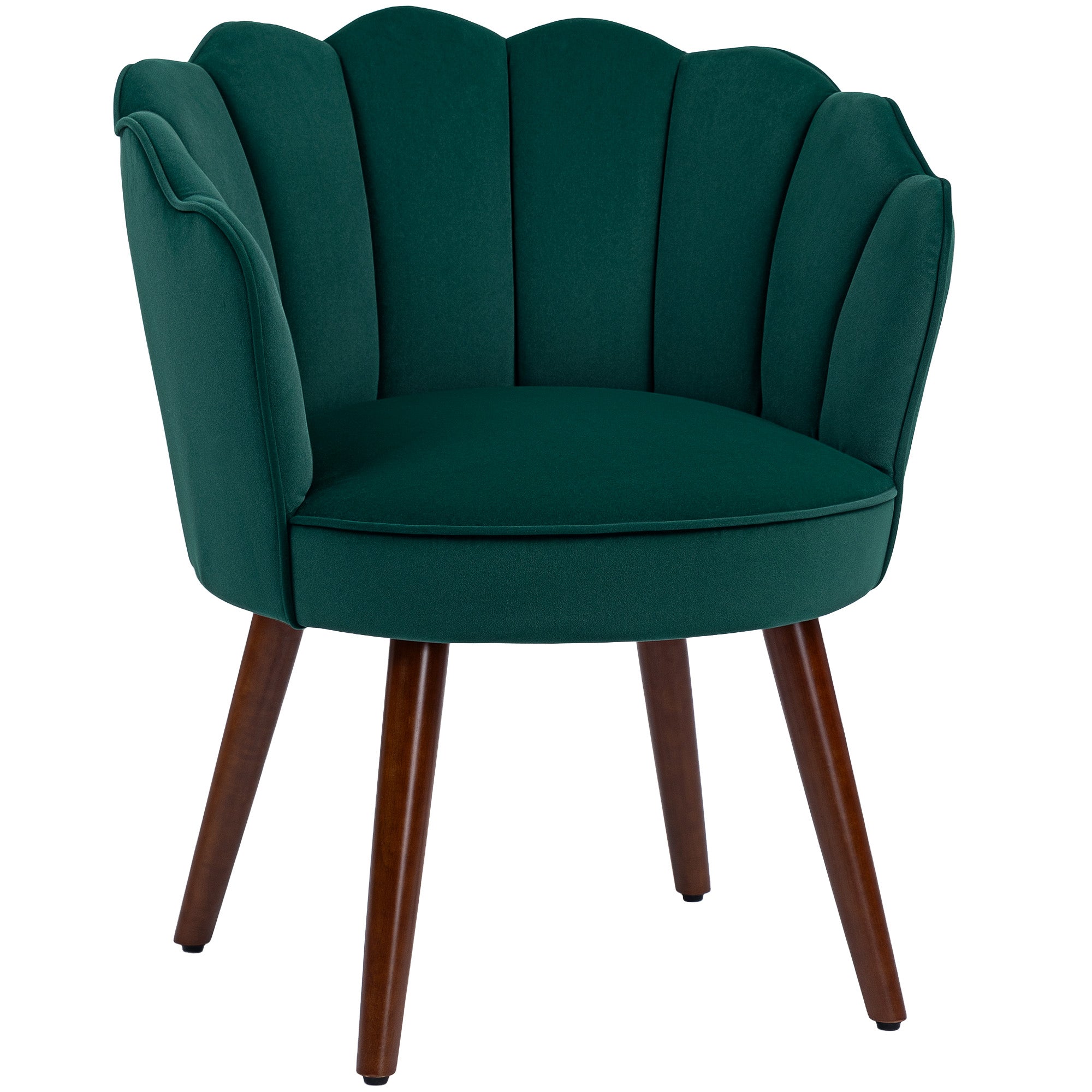 Shell Armchair Living Room Bedroom with Backrest and Velvet Cushion Hevea Wood Legs 66L x 66W x 78.5H cm, Green