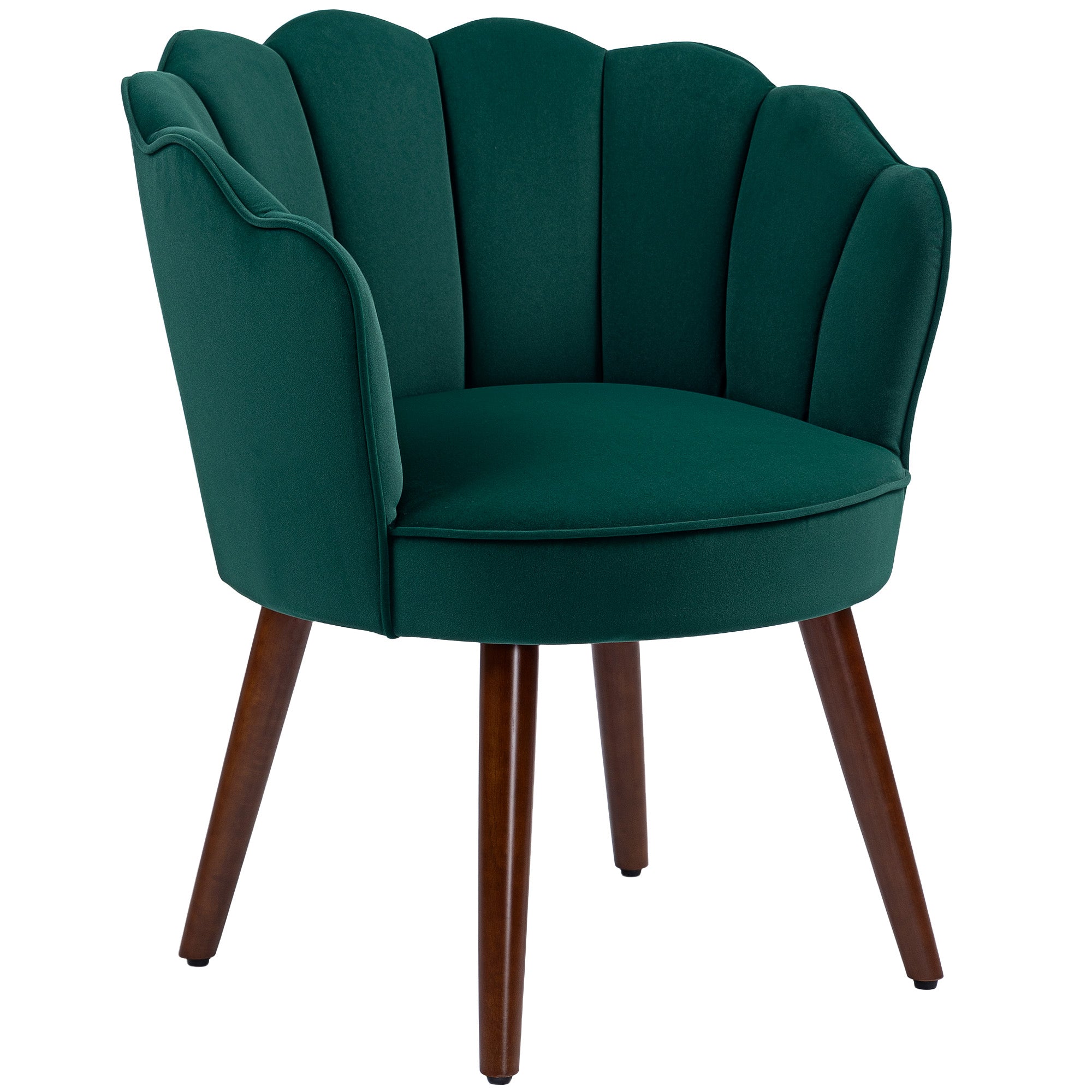 Shell Armchair Living Room Bedroom with Backrest and Velvet Cushion Hevea Wood Legs 66L x 66W x 78.5H cm, Green