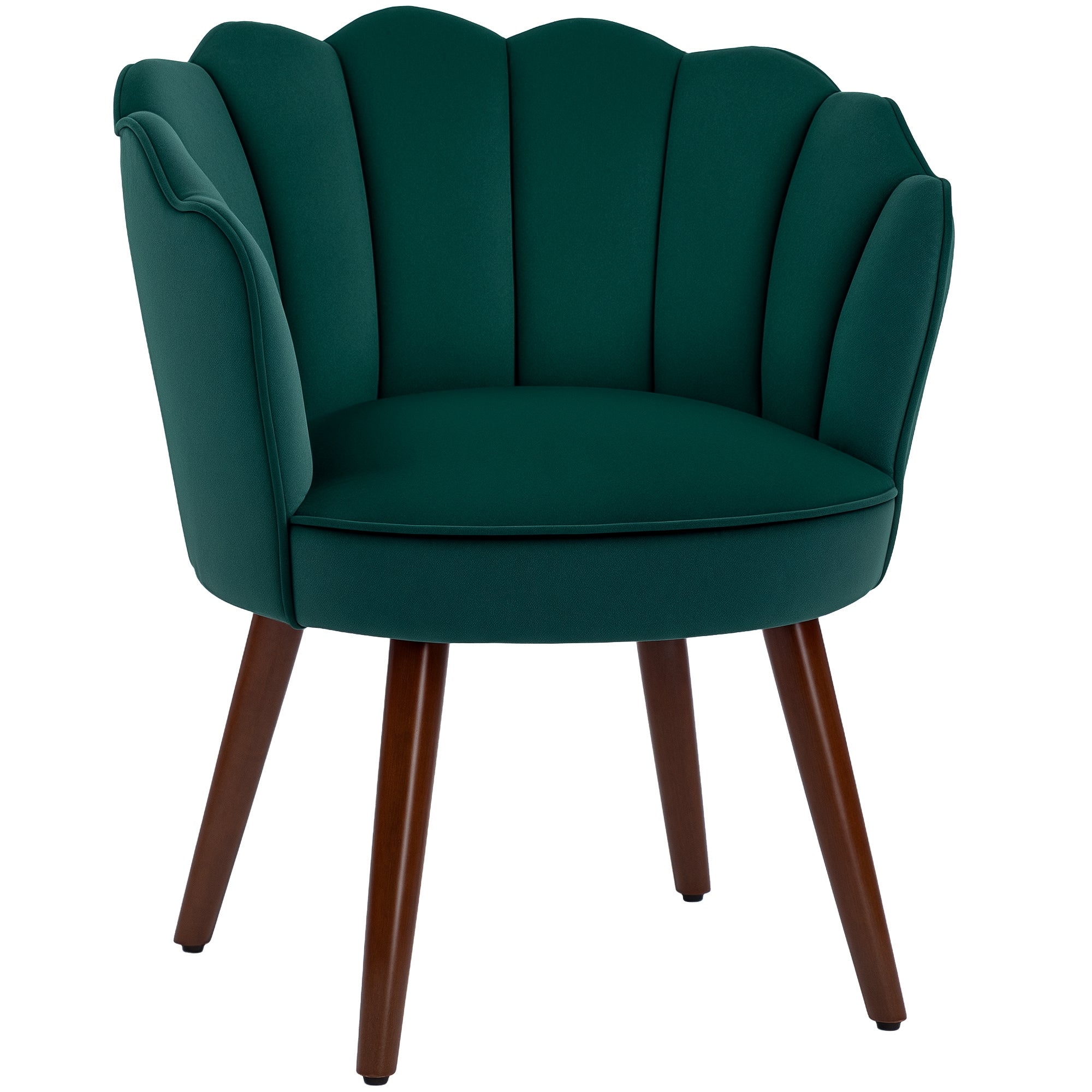 Shell Armchair Living Room Bedroom with Backrest and Velvet Cushion Hevea Wood Legs 66L x 66W x 78.5H cm, Green