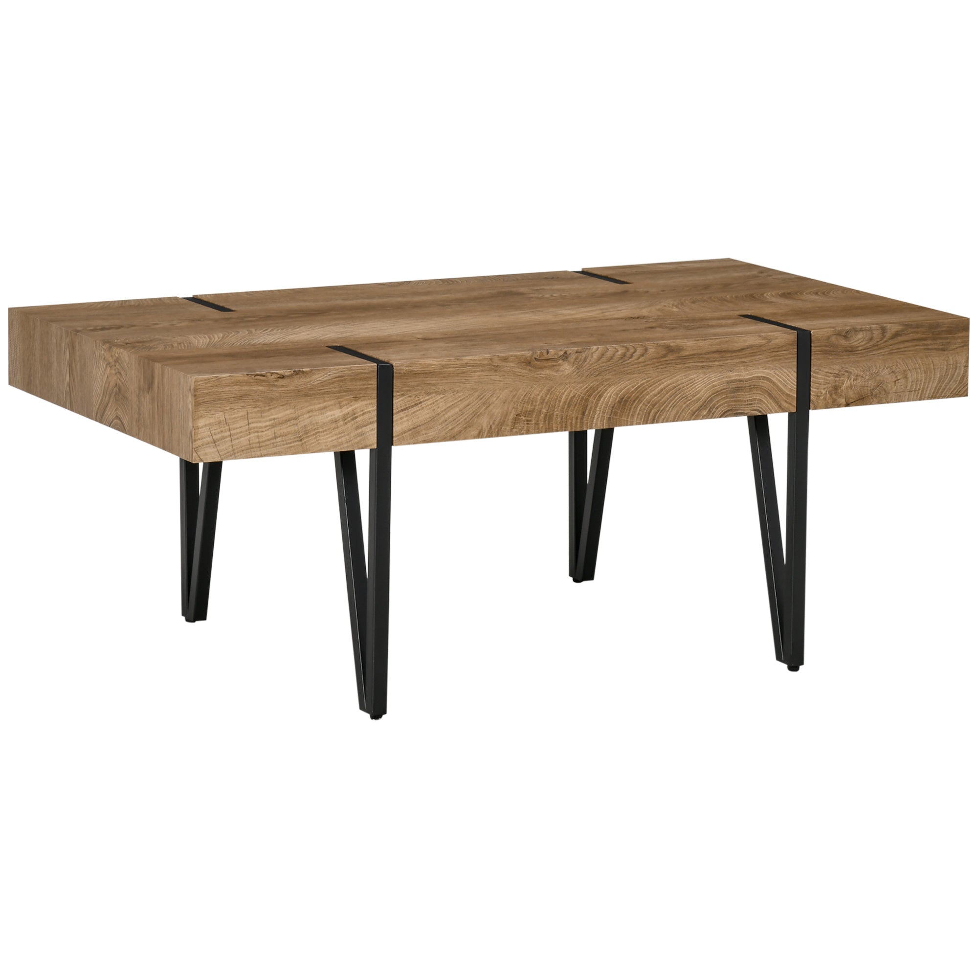 Rectangular Coffee Table Industrial Style Black Metal Hairpin Legs Old Beam Wood Look Tabletop