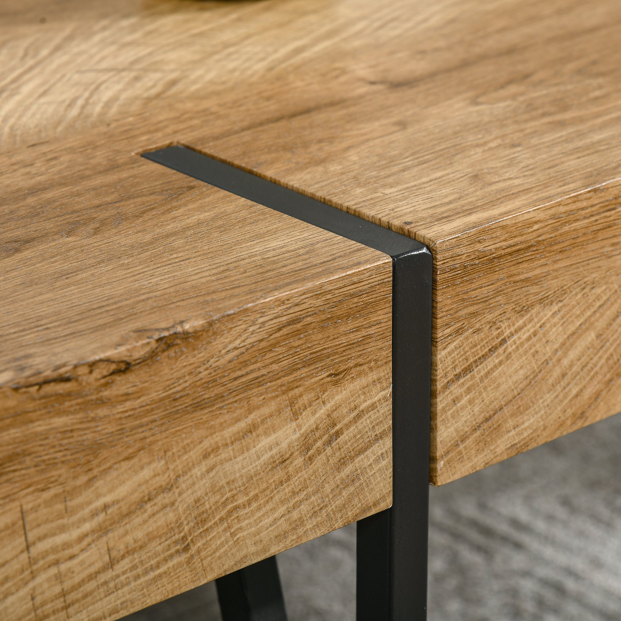 Rectangular Coffee Table Industrial Style Black Metal Hairpin Legs Old Beam Wood Look Tabletop