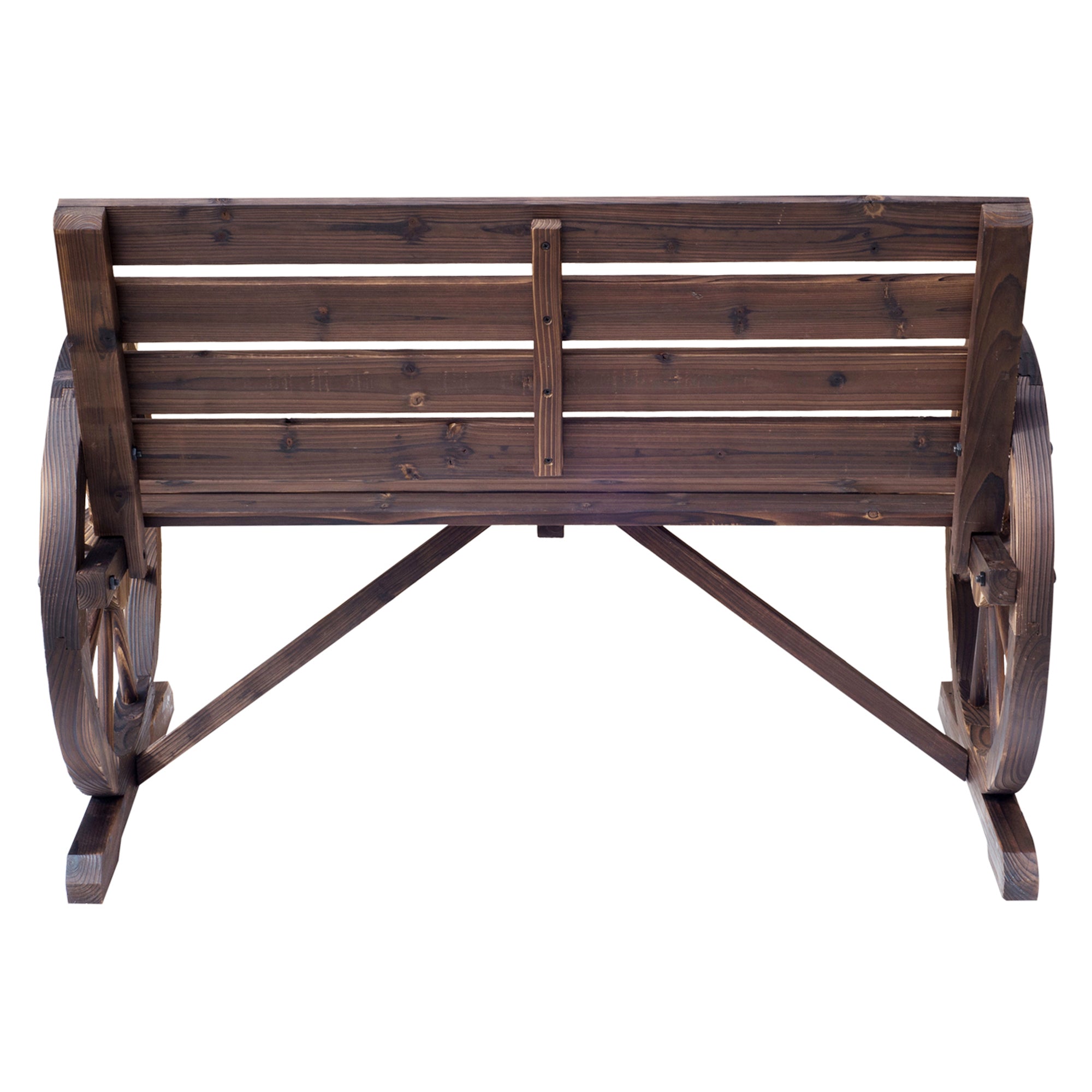 Outdoor Wooden Bench with Cartwheel Shaped Armrests Aged Look Garden Balcony Terrace 105.5x59x75 cm Rustic Brown