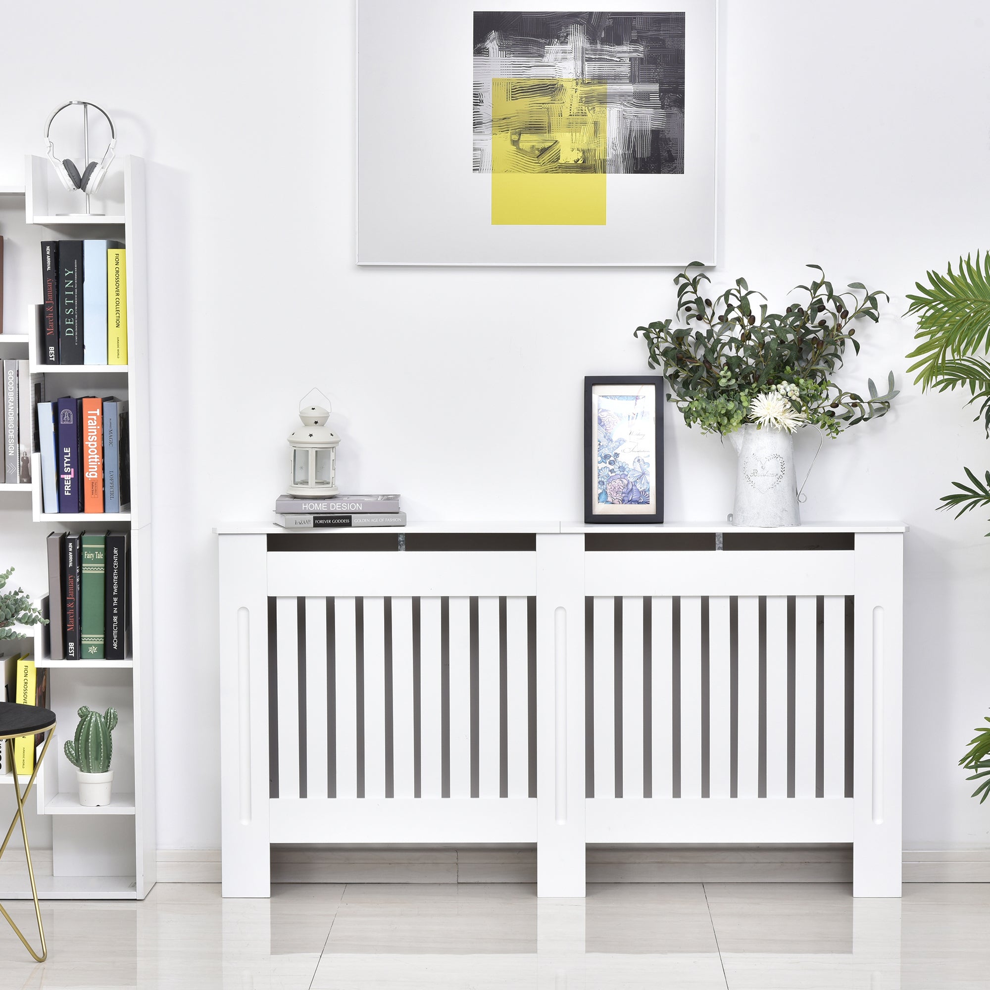 MDF Radiator Cover with Slats, Radiator Cover for Home and Office, 152x19x81 cm, White