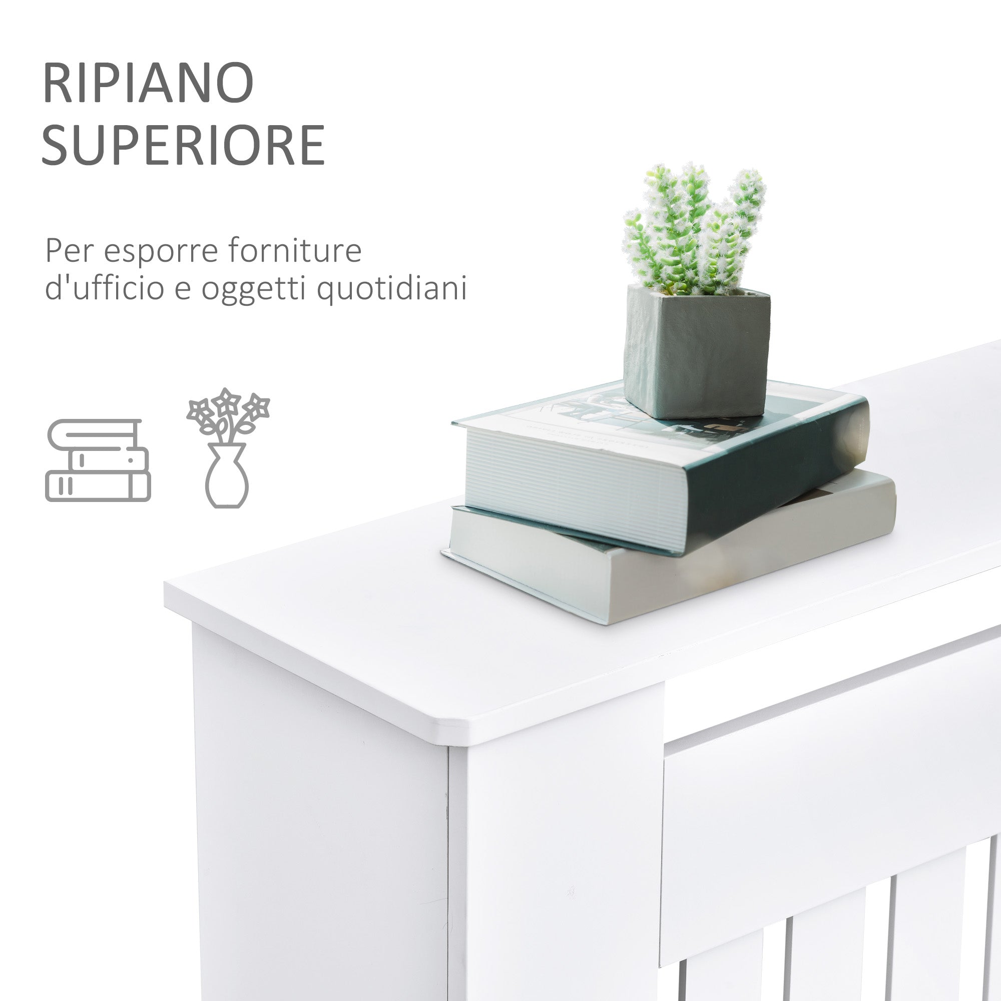 MDF Radiator Cover with Slats, Radiator Cover for Home and Office, 152x19x81 cm, White