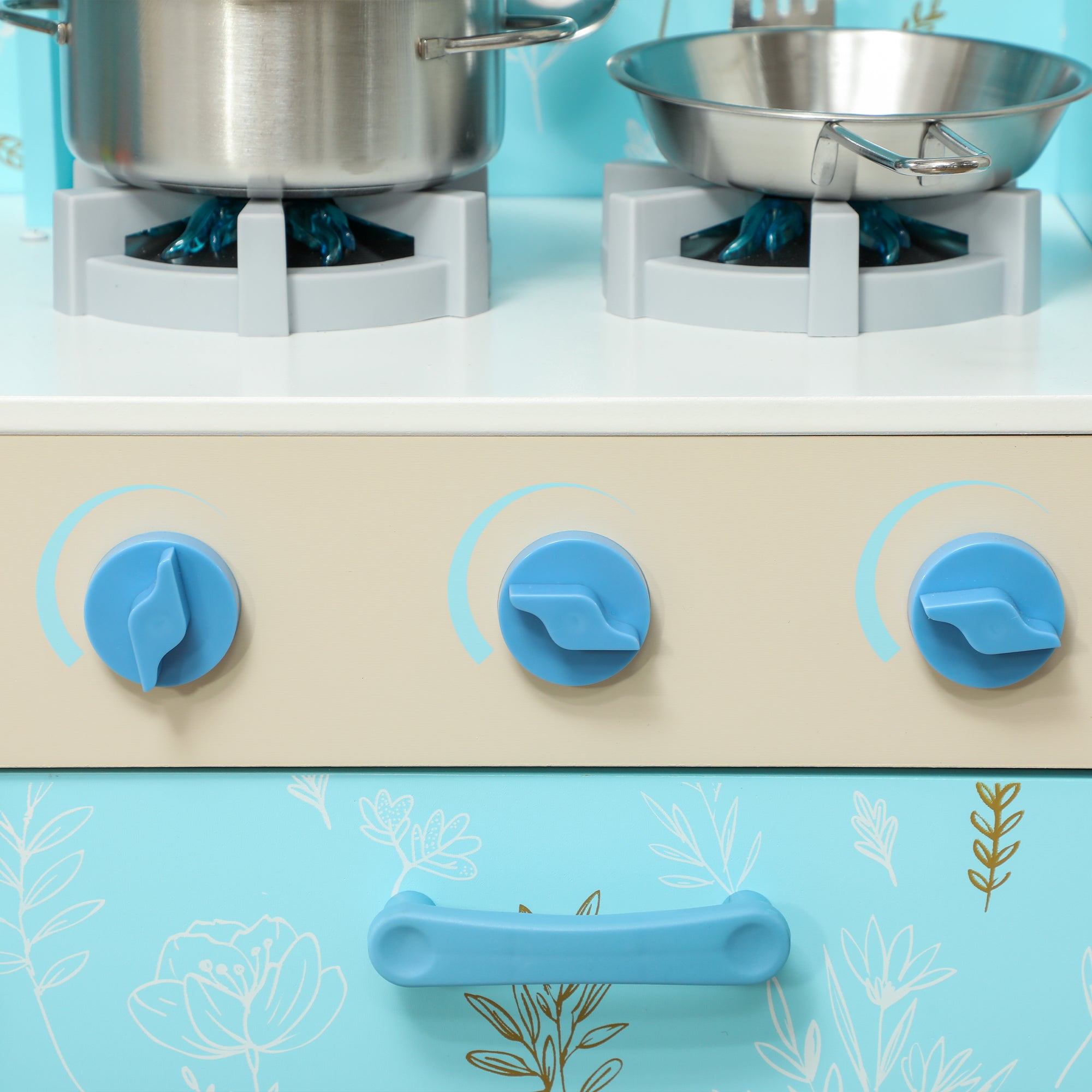 Toy Kitchen for Kids +3 Years Children's Wooden Kitchen with Sound Stove Oven Sink Microwave Washer Ice Maker and Blue Kitchen Accessories