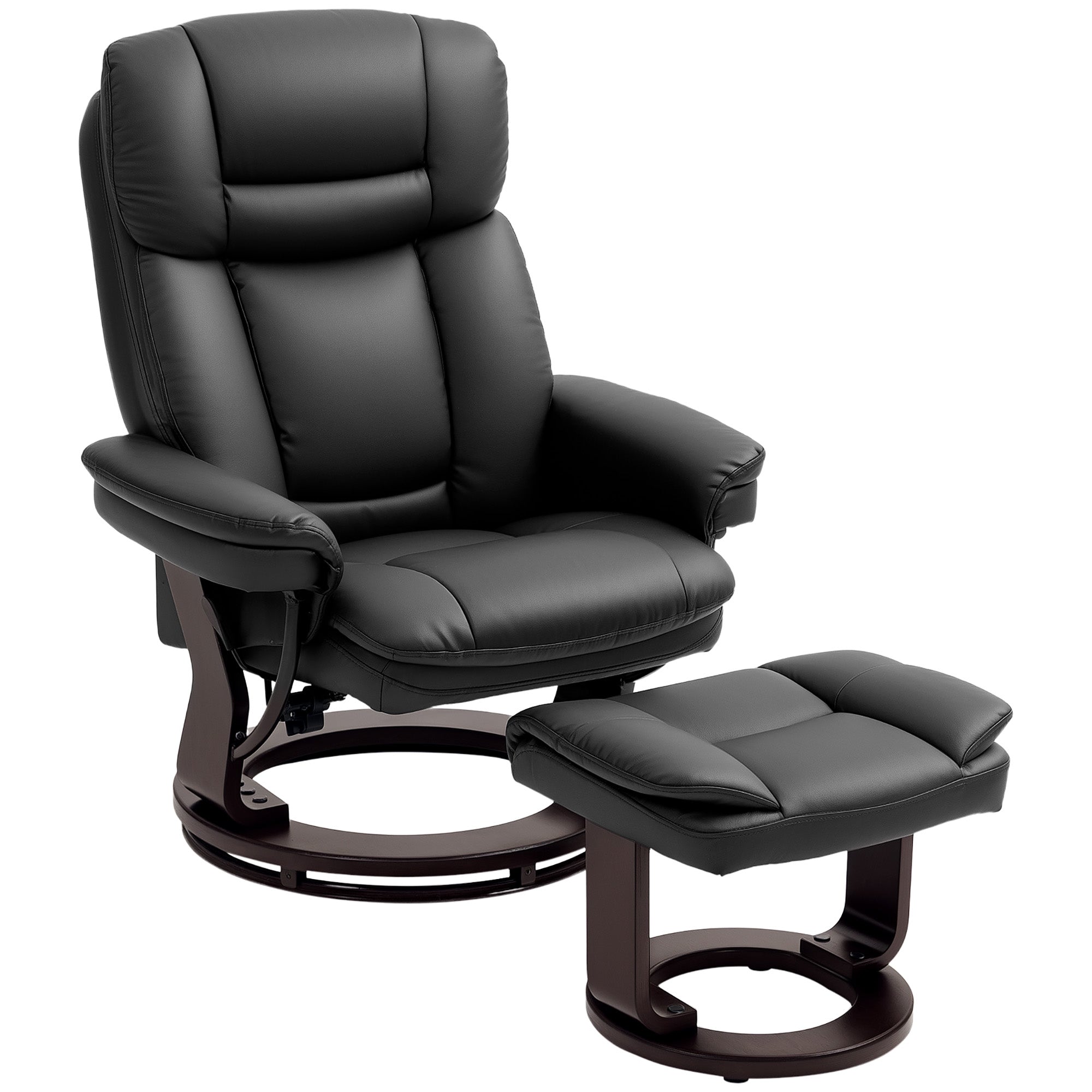 Recliner with Footstool, 360° Swivel TV Chair with Reclining Function, TV Chair with Pocket Springs for Living Room, Faux Leather, Black