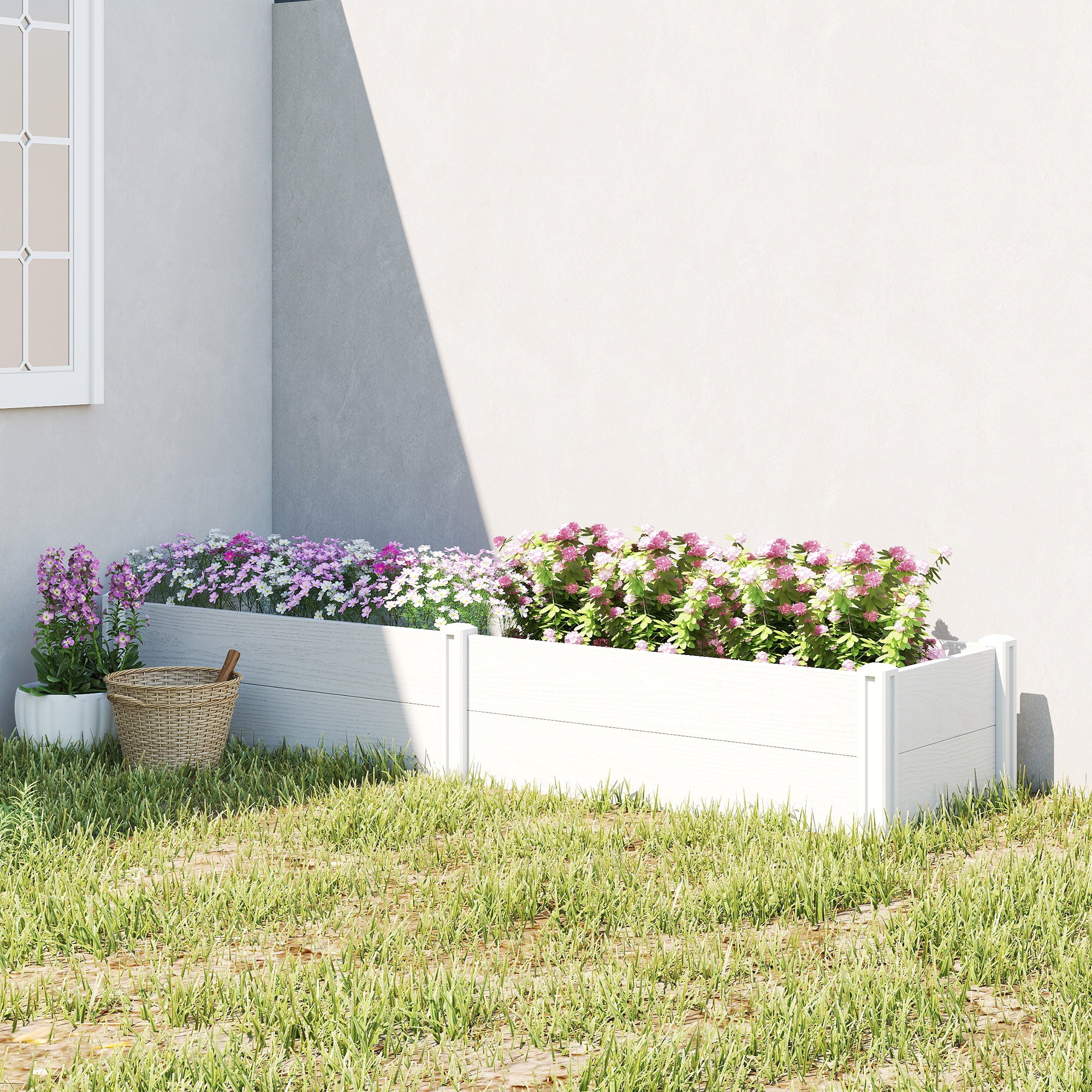 Plastic Raised Garden Bed, Snap-Together Planter with DIY Assembly – 197 x 54 x 33 cm for Garden, Balcony, Flowers, Plants, Vegetables
