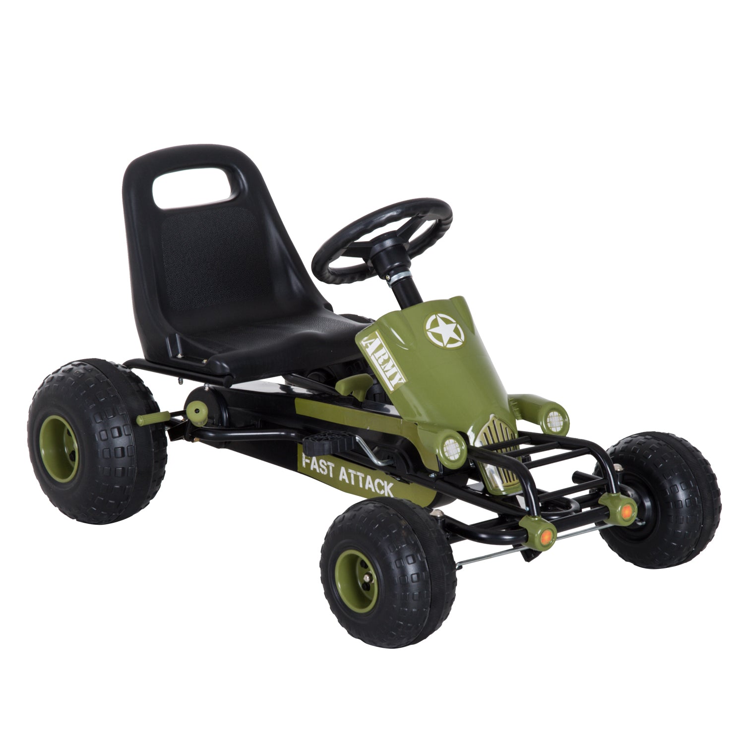 Go Kart Pedal Car with Hand Brake, Forward and Reverse Gear, Children's Vehicle Kettcar Pedal Car with Adjustable Seat for Children 3-6 Years, 99 x 65 x 56cm Green