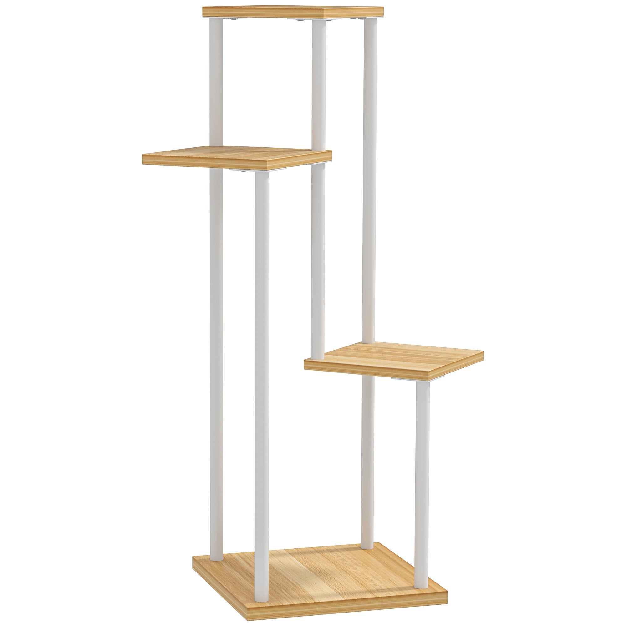 4-Tier Plant Stand Wooden and Steel Plant Holder with 4 Square Shelves Pot Stand for Indoor and Outdoor 53x42x85 cm Natural and White