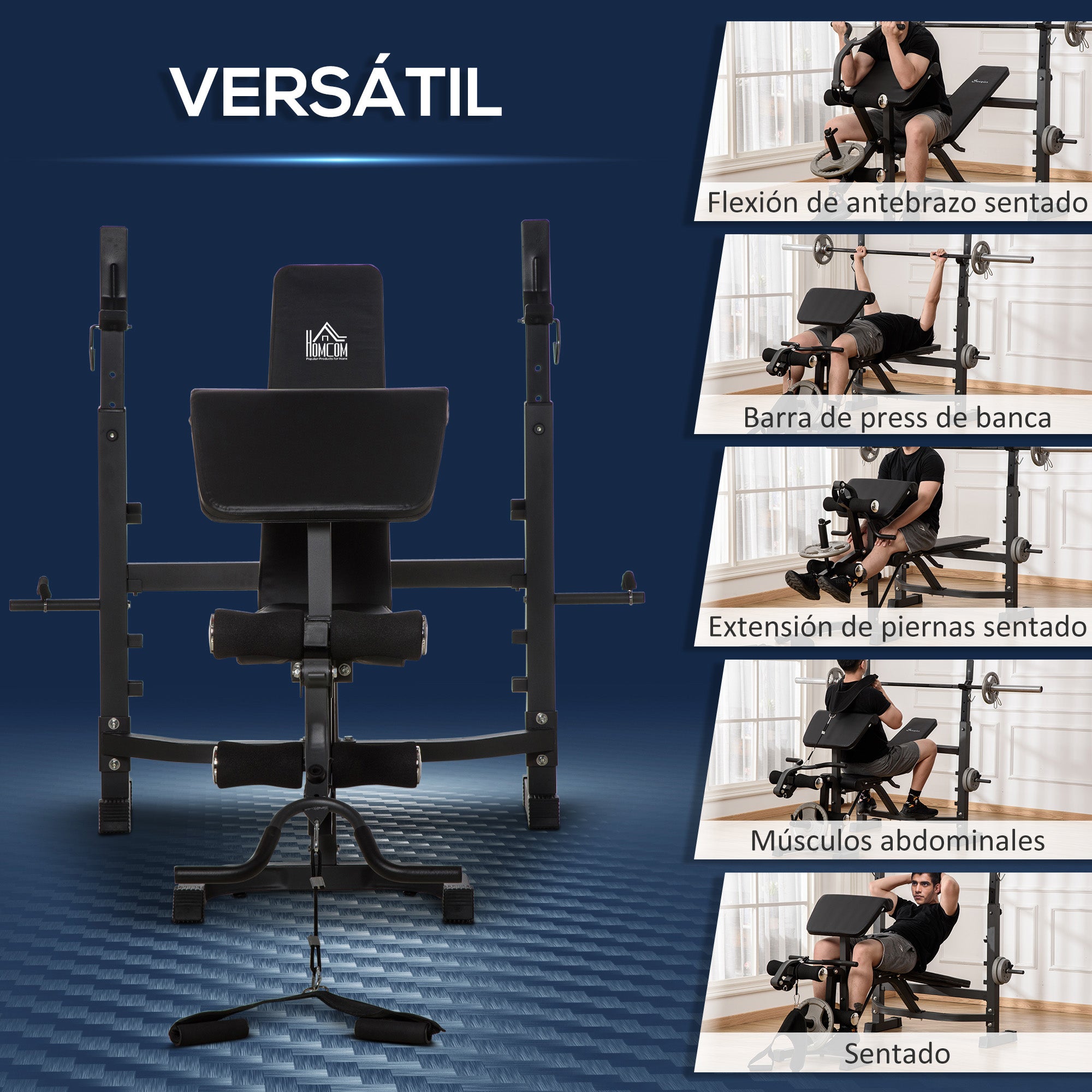 Multifunctional Weight Bench Weight Bench with Adjustable Backrest and Height Adjustable Weight Rack for Full Body Training Gym Load 300 kg 187x140x117-136 cm Black