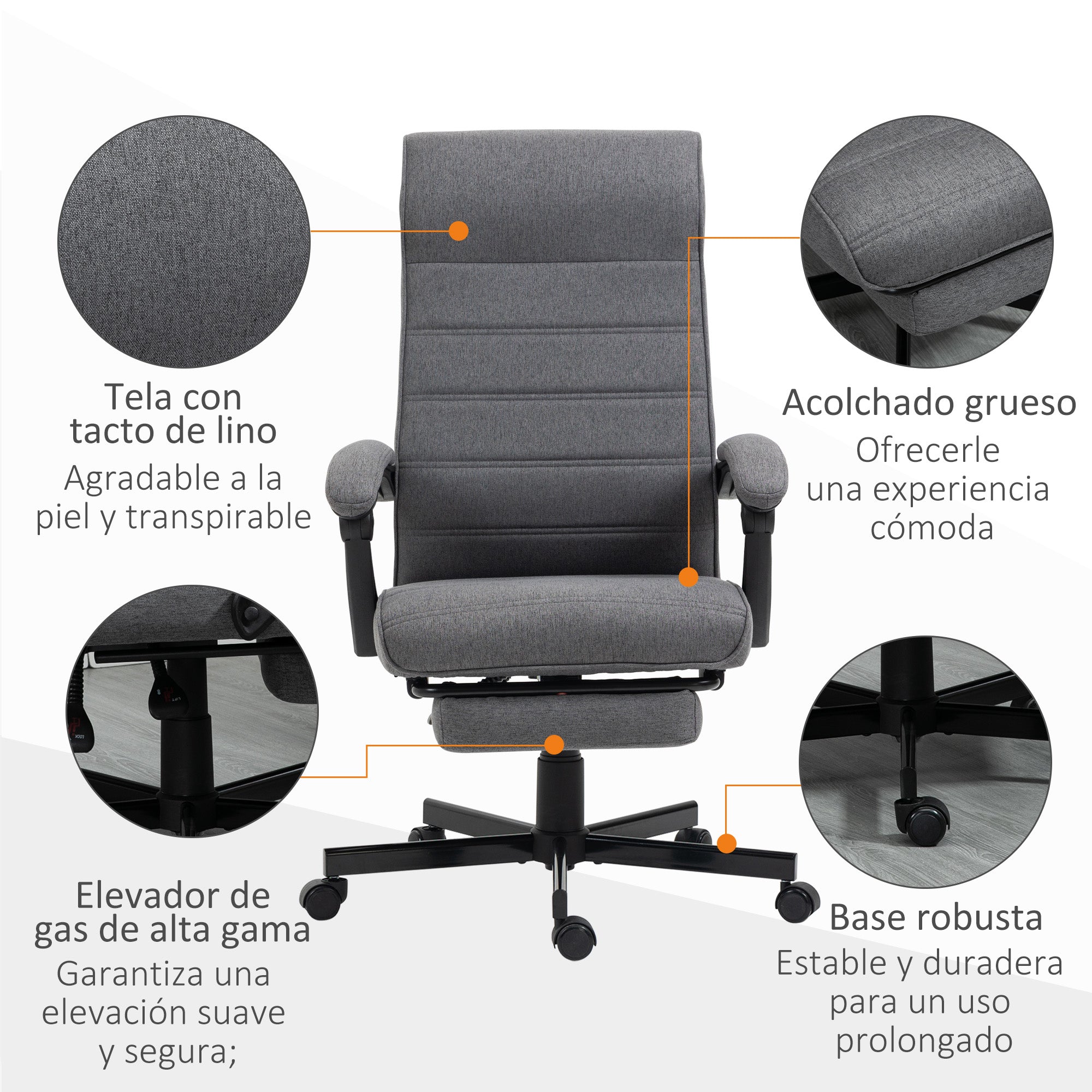 Reclining Office Chair Swivel Desk Chair with Adjustable Height, Retractable Footrest, and Armrests Study Chair Load 120 kg Gray