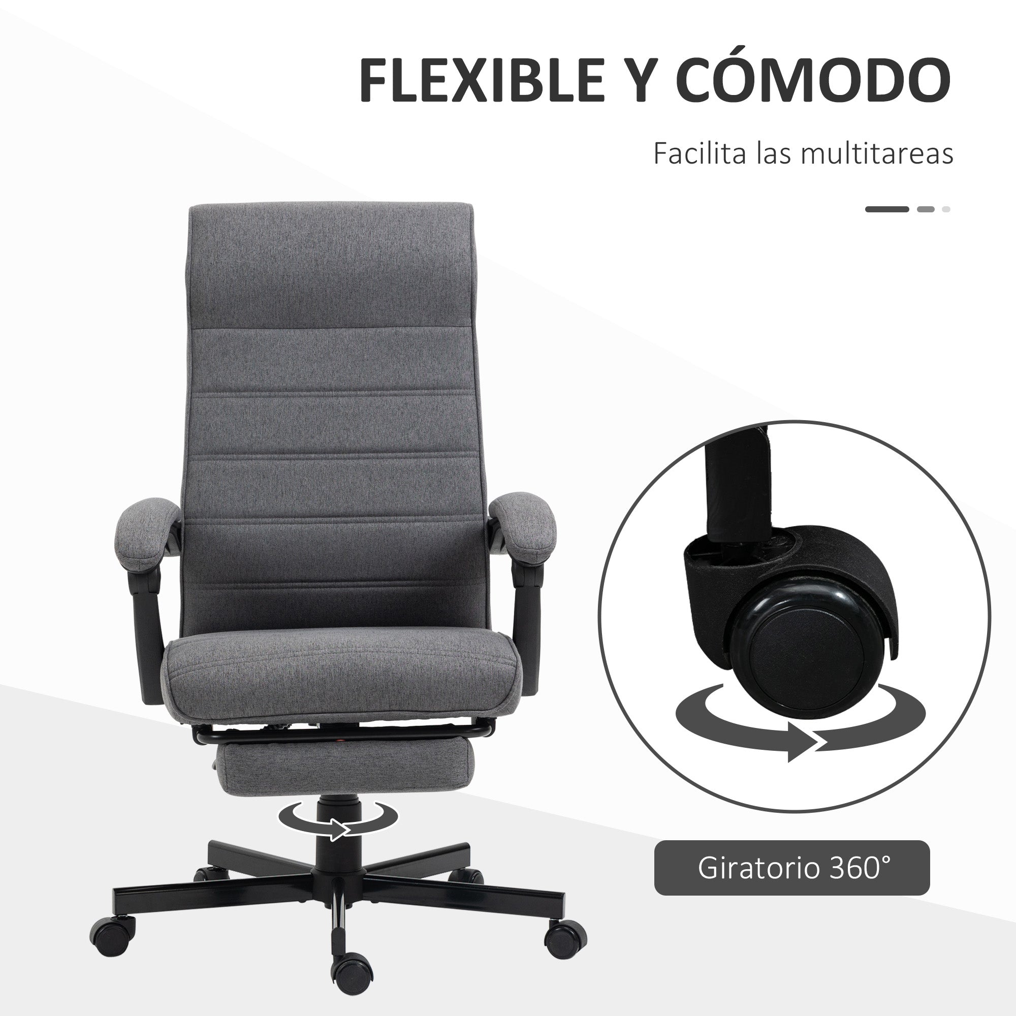 Reclining Office Chair Swivel Desk Chair with Adjustable Height, Retractable Footrest, and Armrests Study Chair Load 120 kg Gray