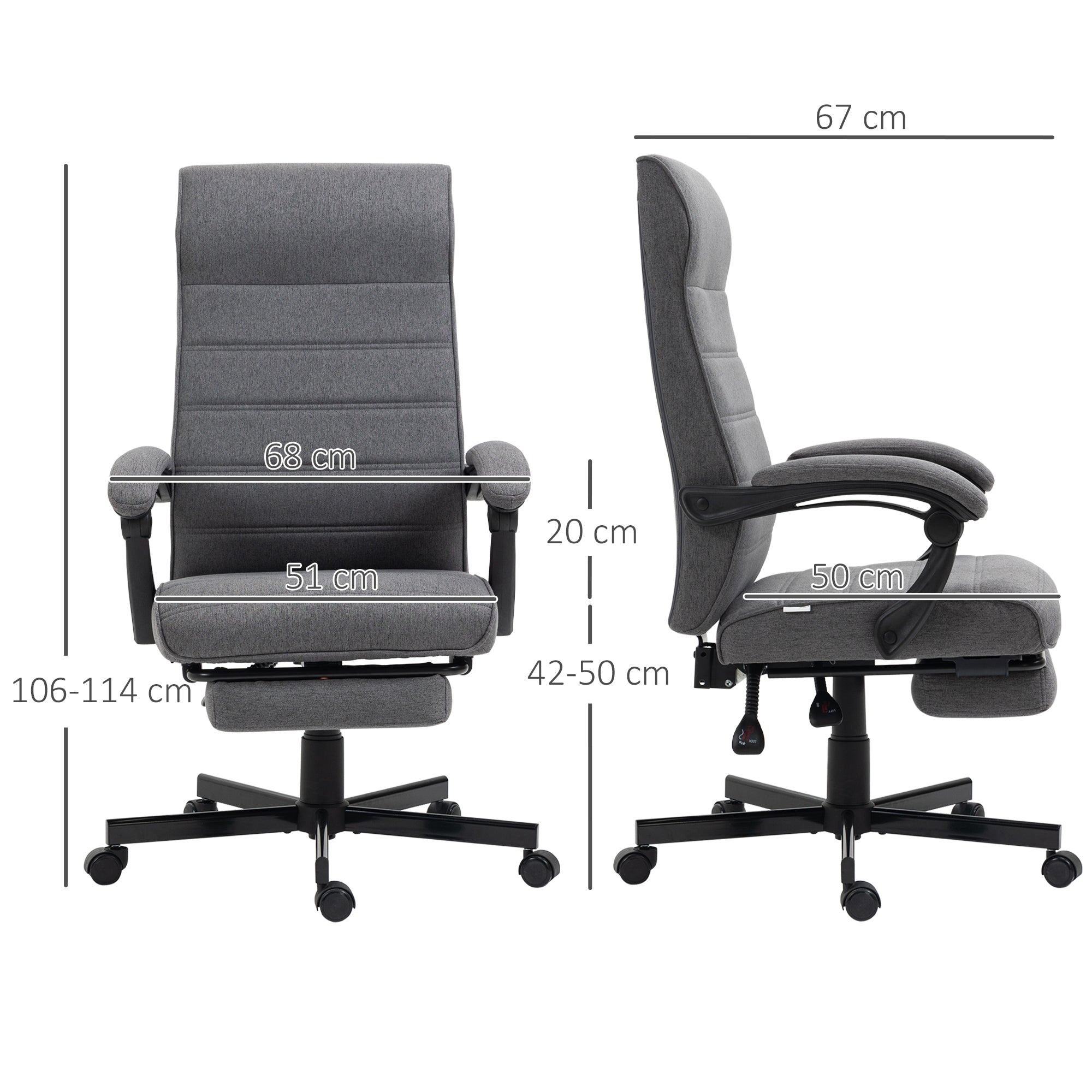 Reclining Office Chair Swivel Desk Chair with Adjustable Height, Retractable Footrest, and Armrests Study Chair Load 120 kg Gray