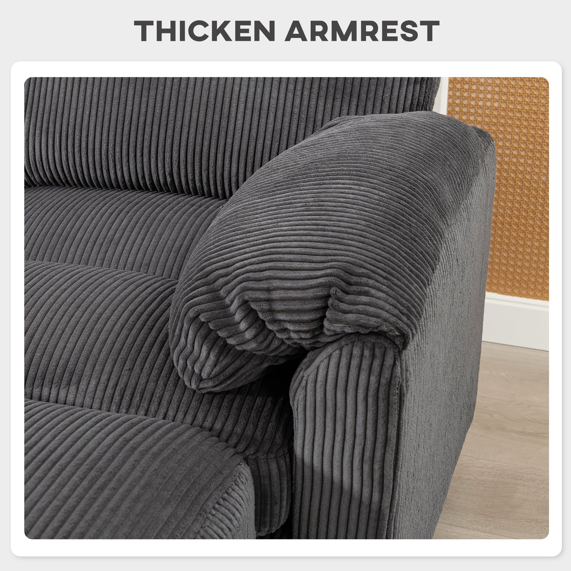 U-Shaped Corner Sofa, 292 x 224 cm (115" x 88") Sectional — Cord Fabric, Pocket-Sprung Cushions, Thick Padded Arms, Removable Ottoman, Sleeper Sofa, Dark Gray