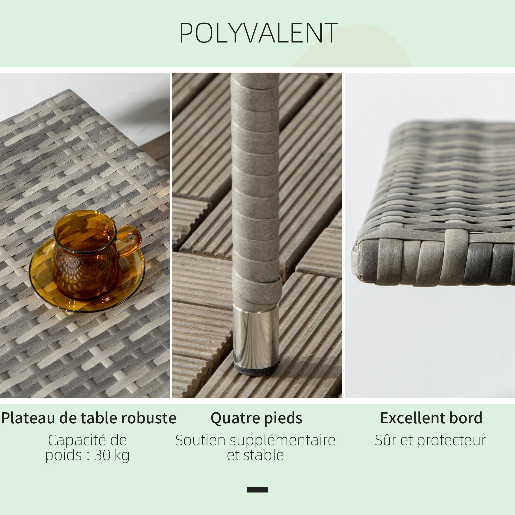 Cozy Chic Style Square Garden Side Coffee Table in Woven Resin - 50 x 50 x 47 cm Black