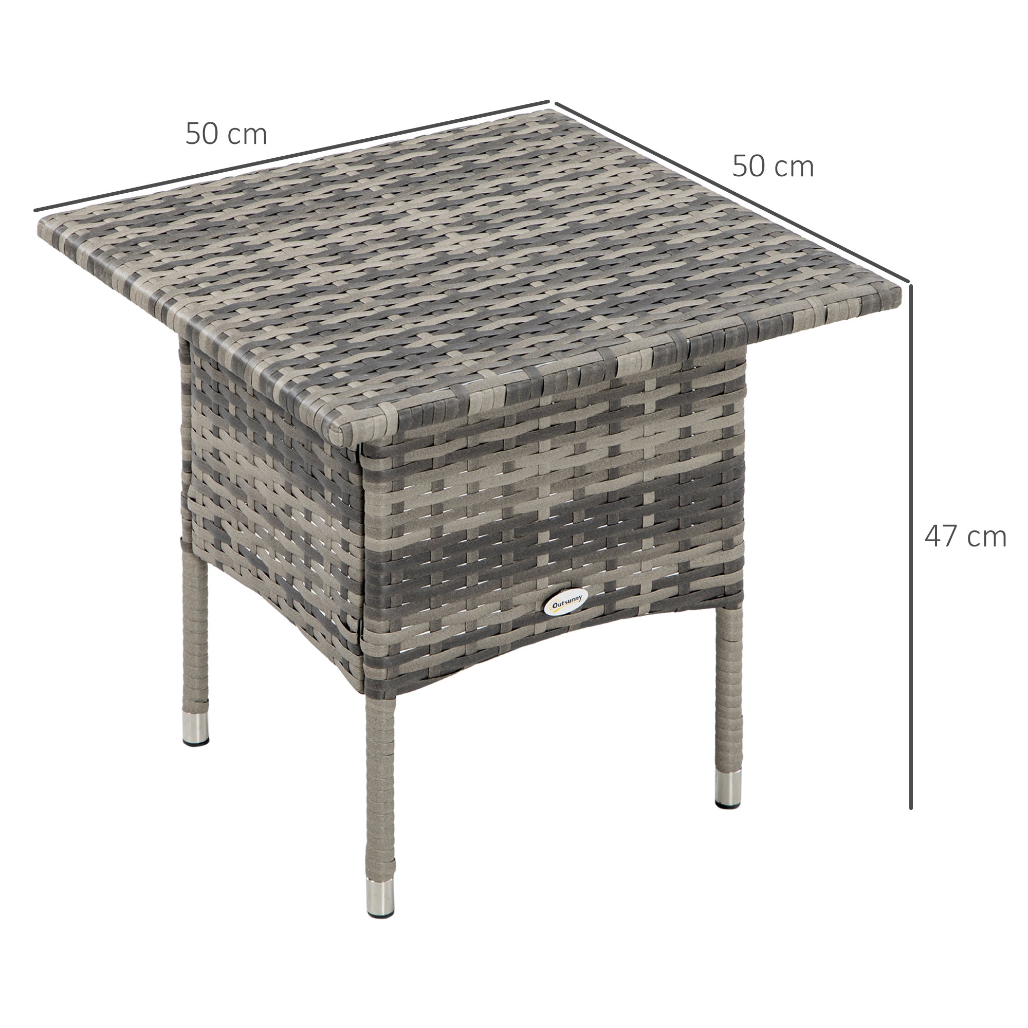 Cozy Chic Style Square Garden Side Coffee Table in Woven Resin - 50 x 50 x 47 cm Black