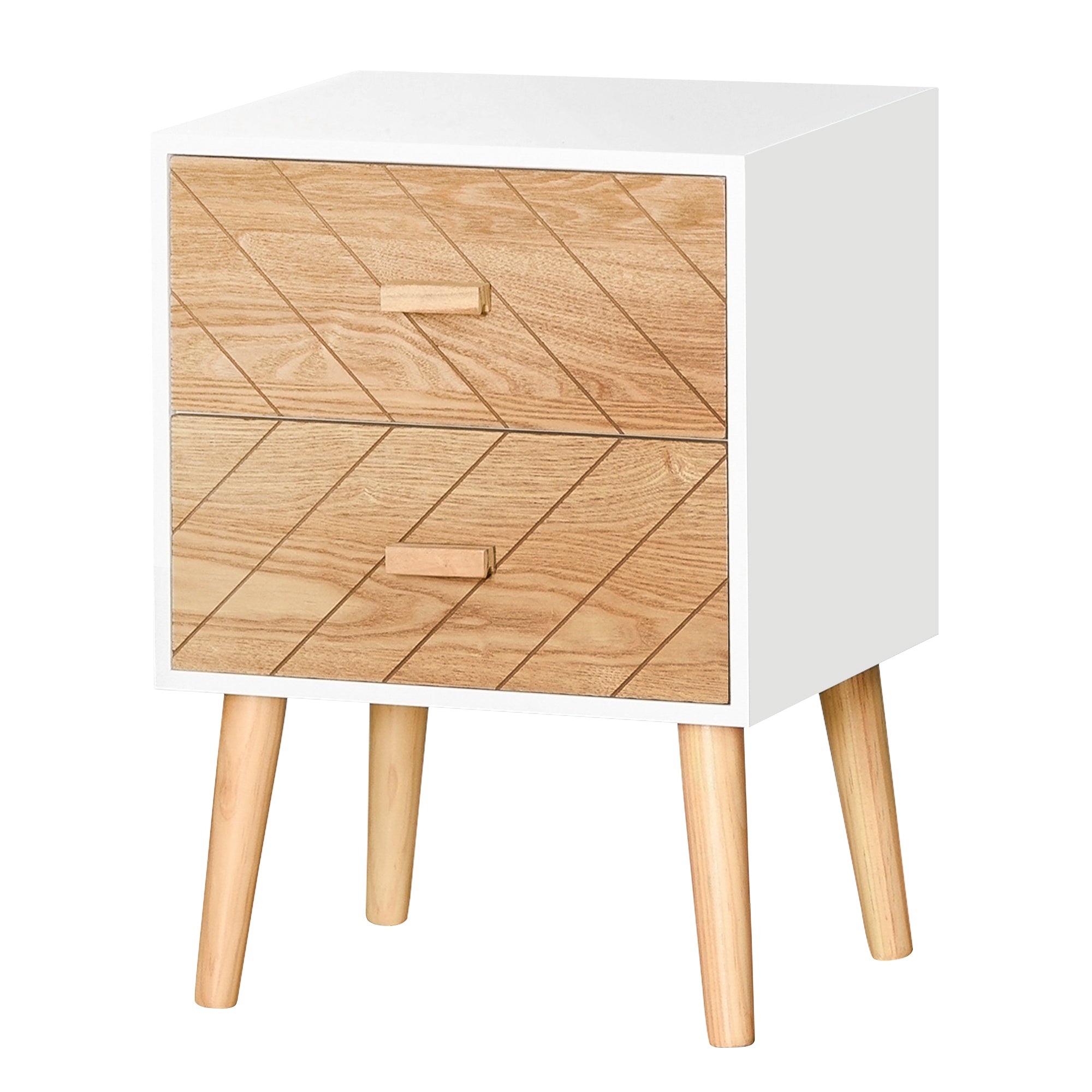 2-Drawer Dresser Bedroom Nightstand with Elevated Legs for Living Room 40x30x55.5 cm White and Natural