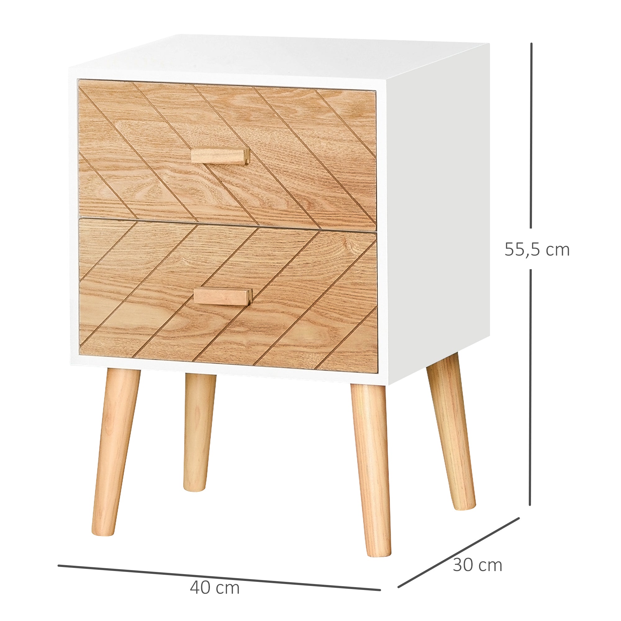 2-Drawer Dresser Bedroom Nightstand with Elevated Legs for Living Room 40x30x55.5 cm White and Natural
