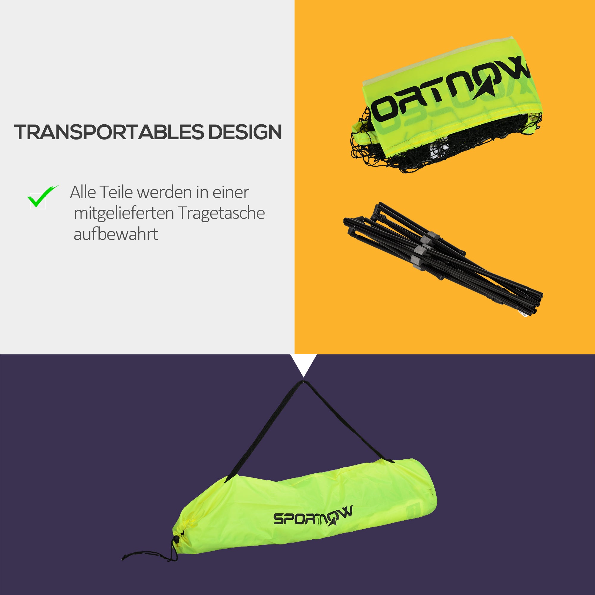 SPORTNOW Badminton Net Set Foldable Volleyball Net, 103/120/155H cm Height Adjustable Shuttlecock Net Tennis Net with Carrying Bag Indoor Outdoor, Metal Polyester Yellow