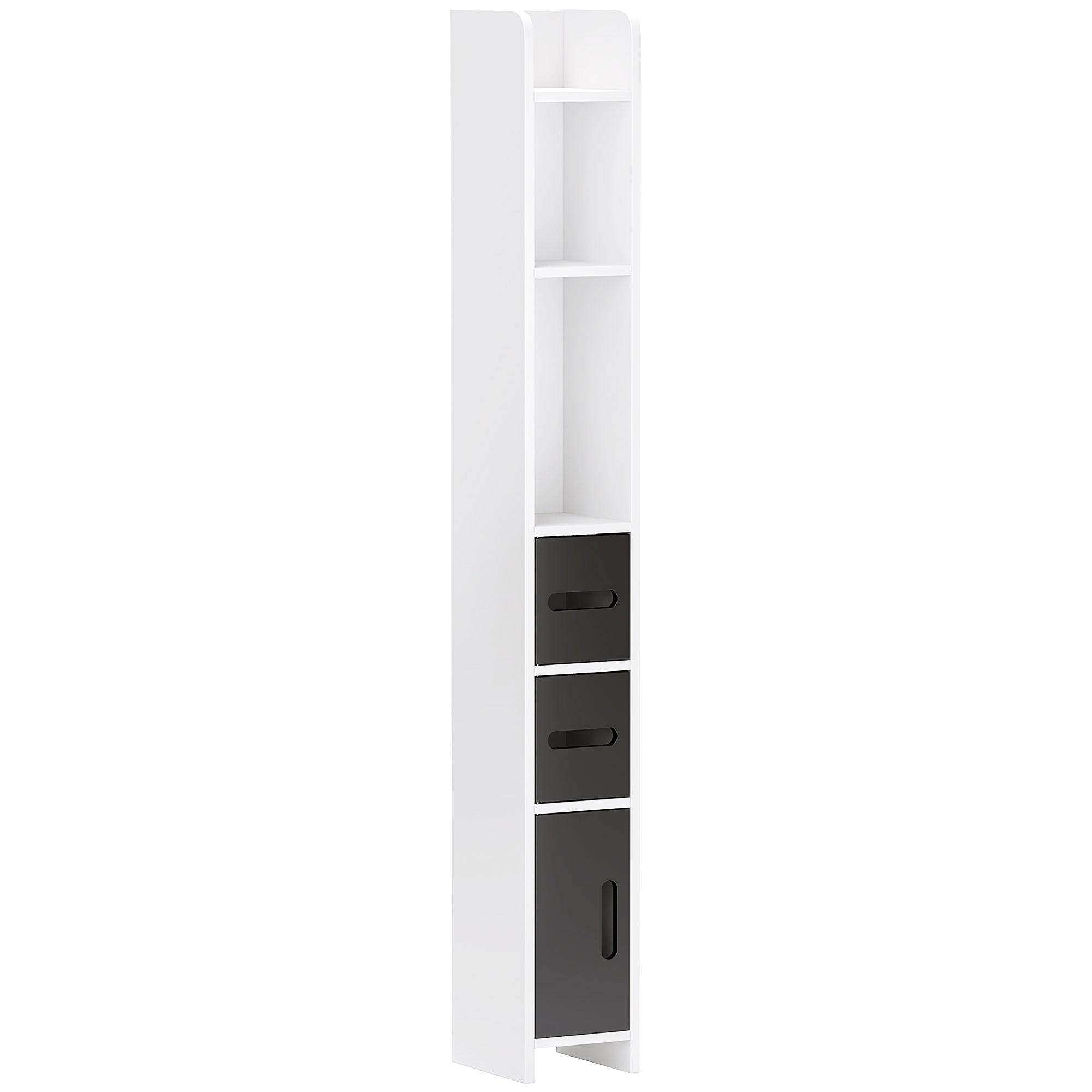 Bathroom Column Cabinet with 3 Doors 3 Open Shelves and Anti-Toppling System Modern Style 15x17x120 cm White and Black