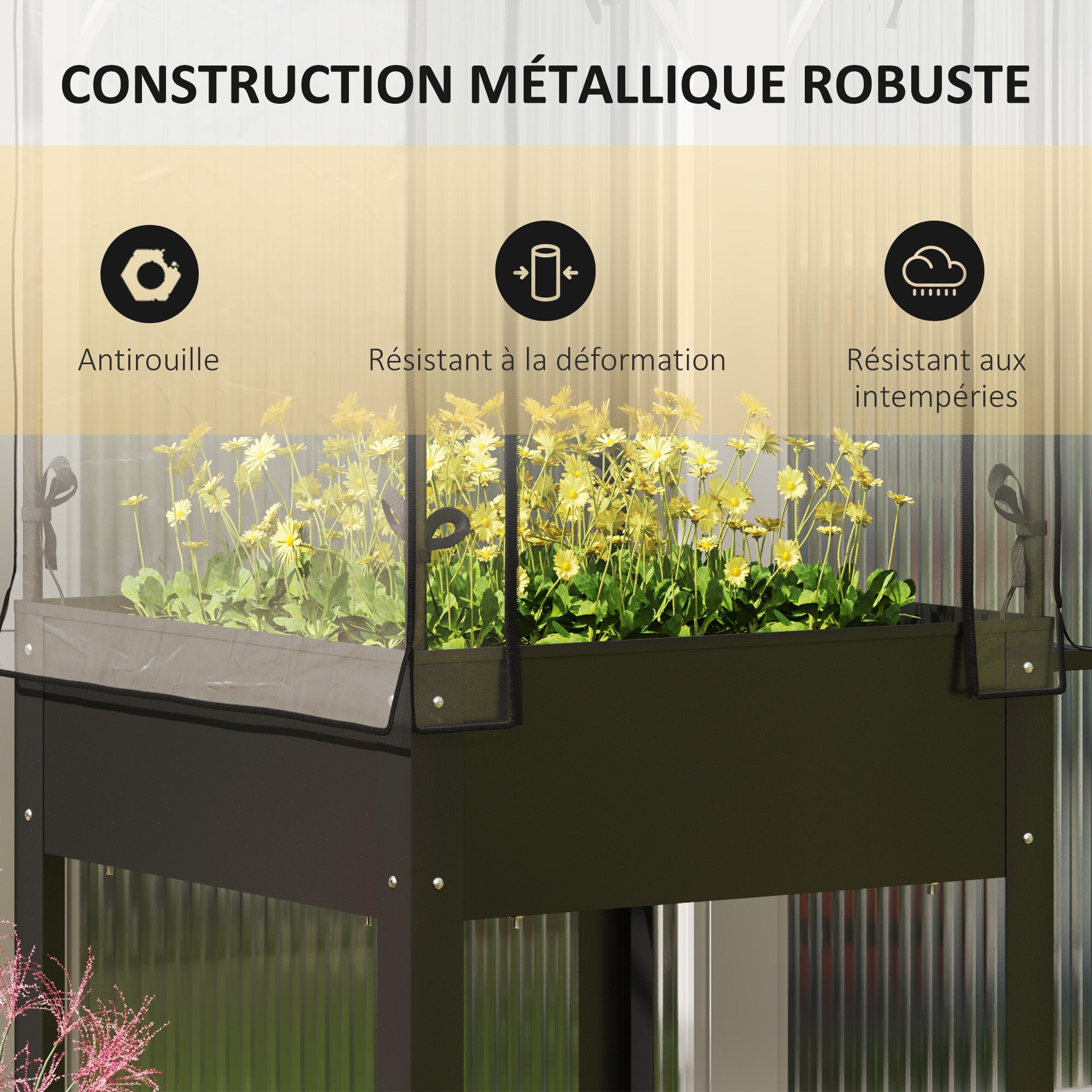 Raised Garden Bed on Legs with Plastic Cover, Elevated Planter with Wheels and Drainage Hole, Mini Greenhouse for Vegetables, Flowers, Herbs, 67 x 69 x 147 cm, Black