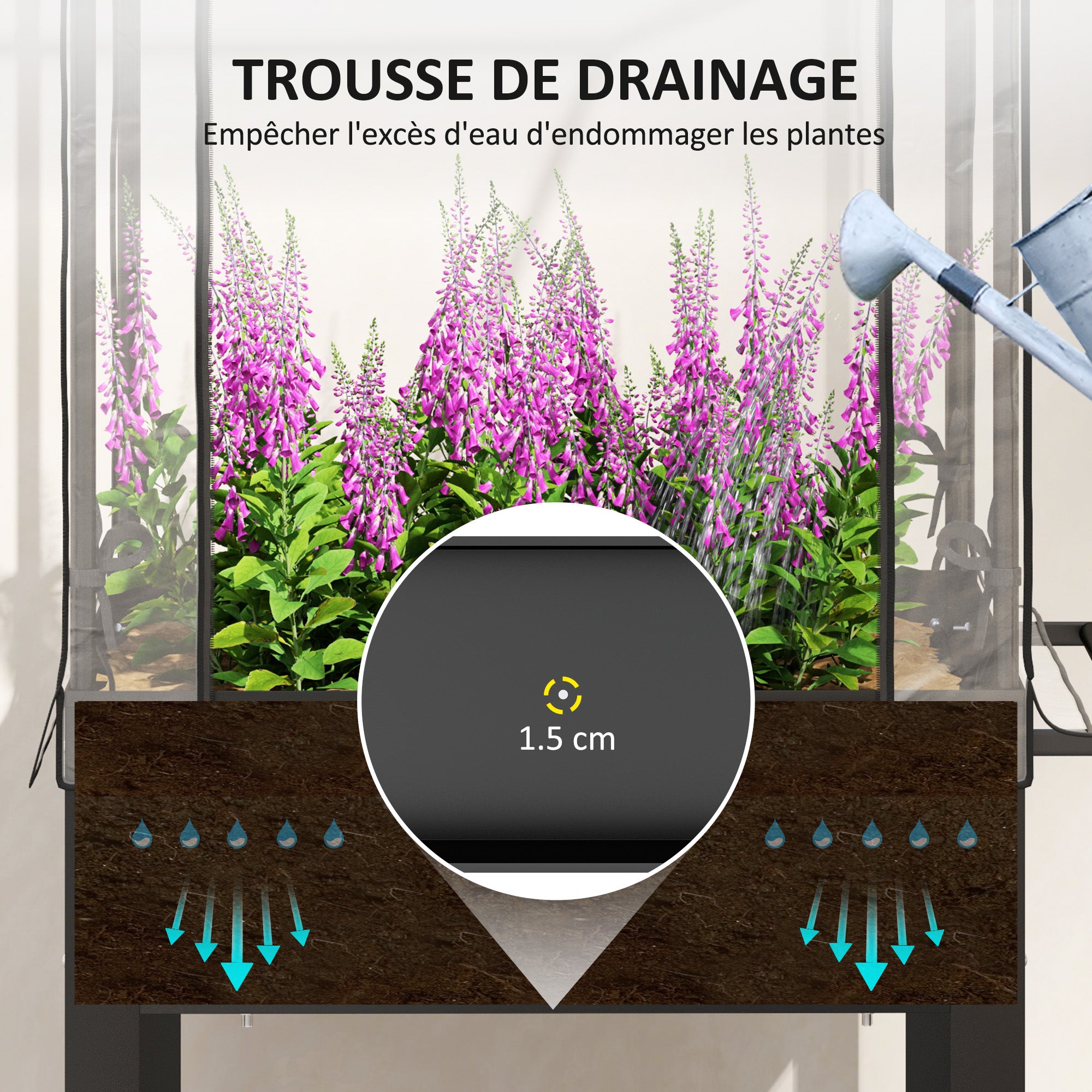 Raised Garden Bed on Legs with Plastic Cover, Elevated Planter with Wheels and Drainage Hole, Mini Greenhouse for Vegetables, Flowers, Herbs, 67 x 69 x 147 cm, Black