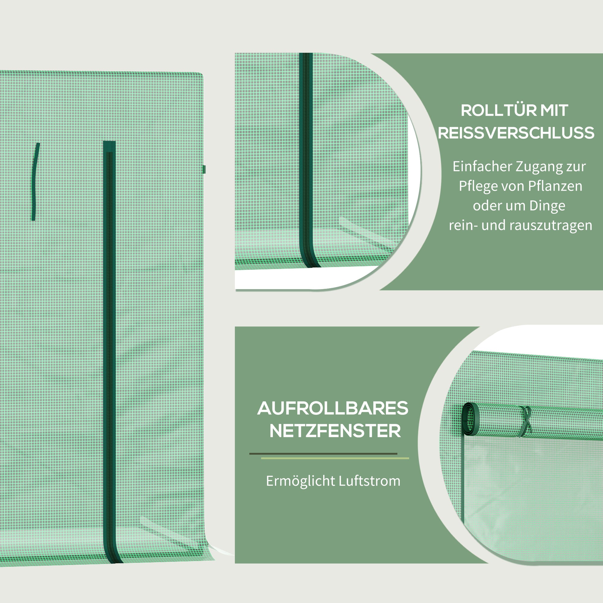 Greenhouse, 200 x 76 x 168 cm Polyethylene Greenhouse with Roll-Up Door, Cold Frame, Tomato House with Side Window, PE Grid Film, Winterproof Plant House for Garden, Balcony, Green