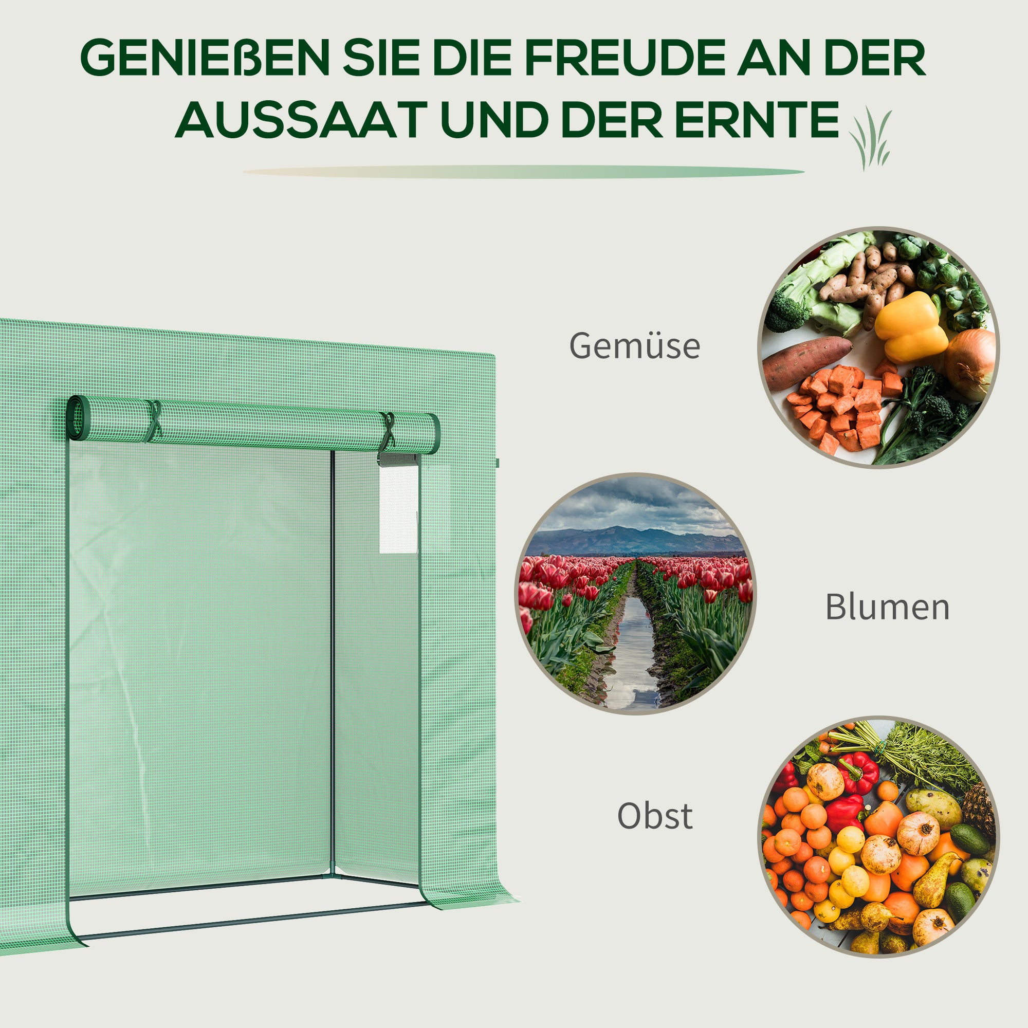 Greenhouse, 200 x 76 x 168 cm Polyethylene Greenhouse with Roll-Up Door, Cold Frame, Tomato House with Side Window, PE Grid Film, Winterproof Plant House for Garden, Balcony, Green