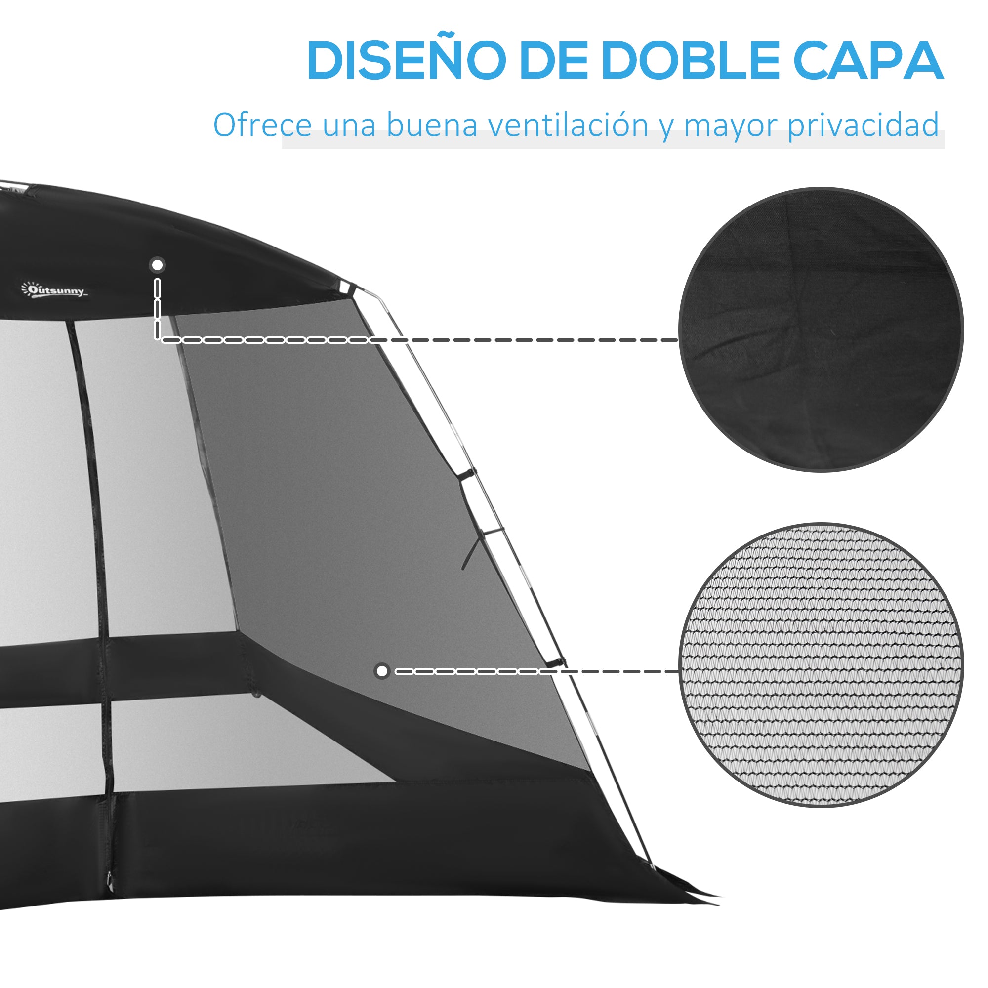 Garden Tent 3x3x2 m Gazebo for 4-6 People with 4 Mosquito Nets and Door Includes Carry Bag Sun Protection for Camping Travel Outdoor Black