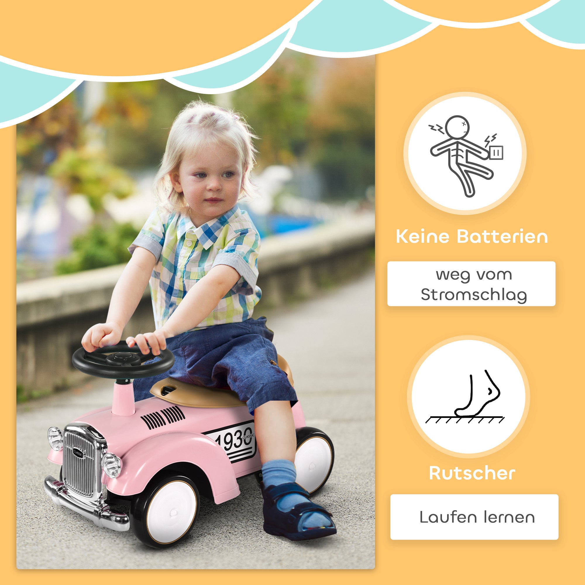 Kids Ride-On Car, Children's Vehicle with Storage Space, Ride-On Car with Anti-Tip Protection for 1-3 Year Olds, Pink, 58 x 27 x 35 cm