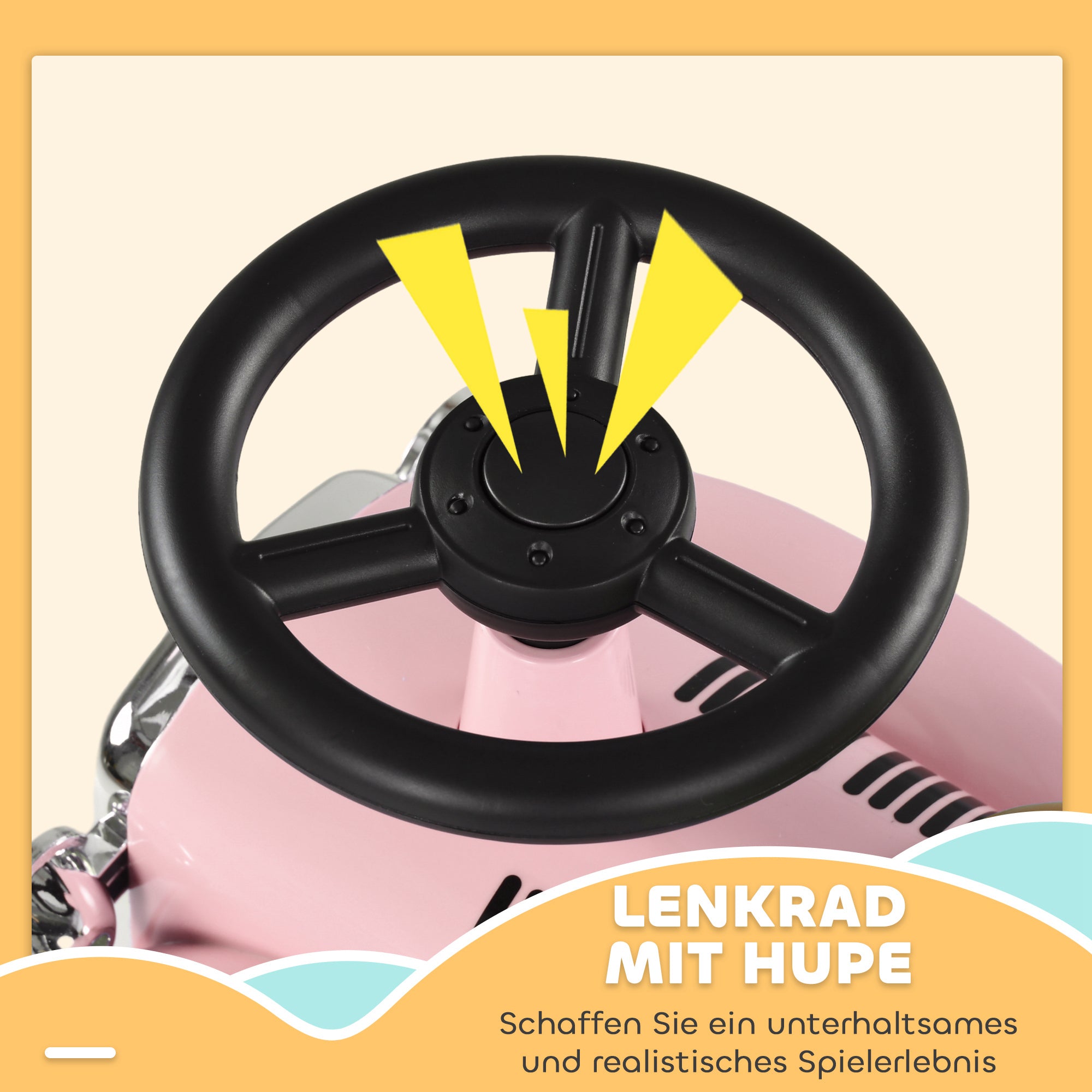 Kids Ride-On Car, Children's Vehicle with Storage Space, Ride-On Car with Anti-Tip Protection for 1-3 Year Olds, Pink, 58 x 27 x 35 cm