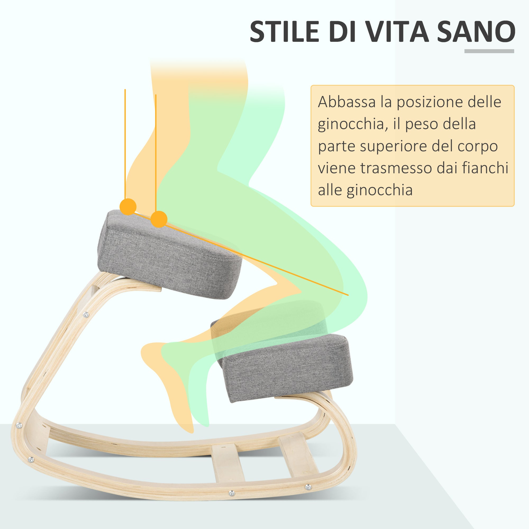 Ergonomic Kneeling Chair in Birch Wood, Posture Chair with Foam and Polyester Cushion for Home and Office, Gray