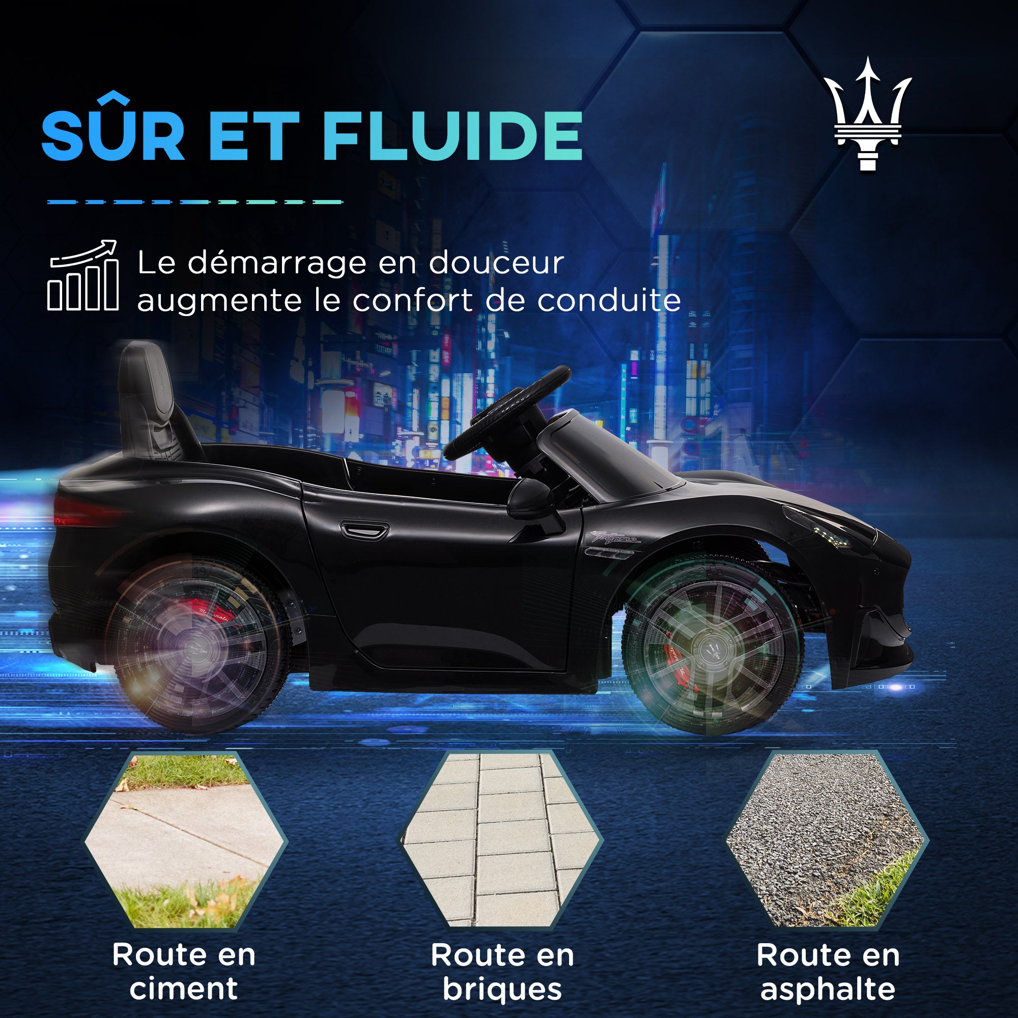 Licensed Maserati Gran Turismo Folgore Kids Electric Car, 12V Electric Vehicle with 2.4G Remote Control, LED Headlights, Music, Horn, MP3, Children's Car for 3-5 Years Old, Black