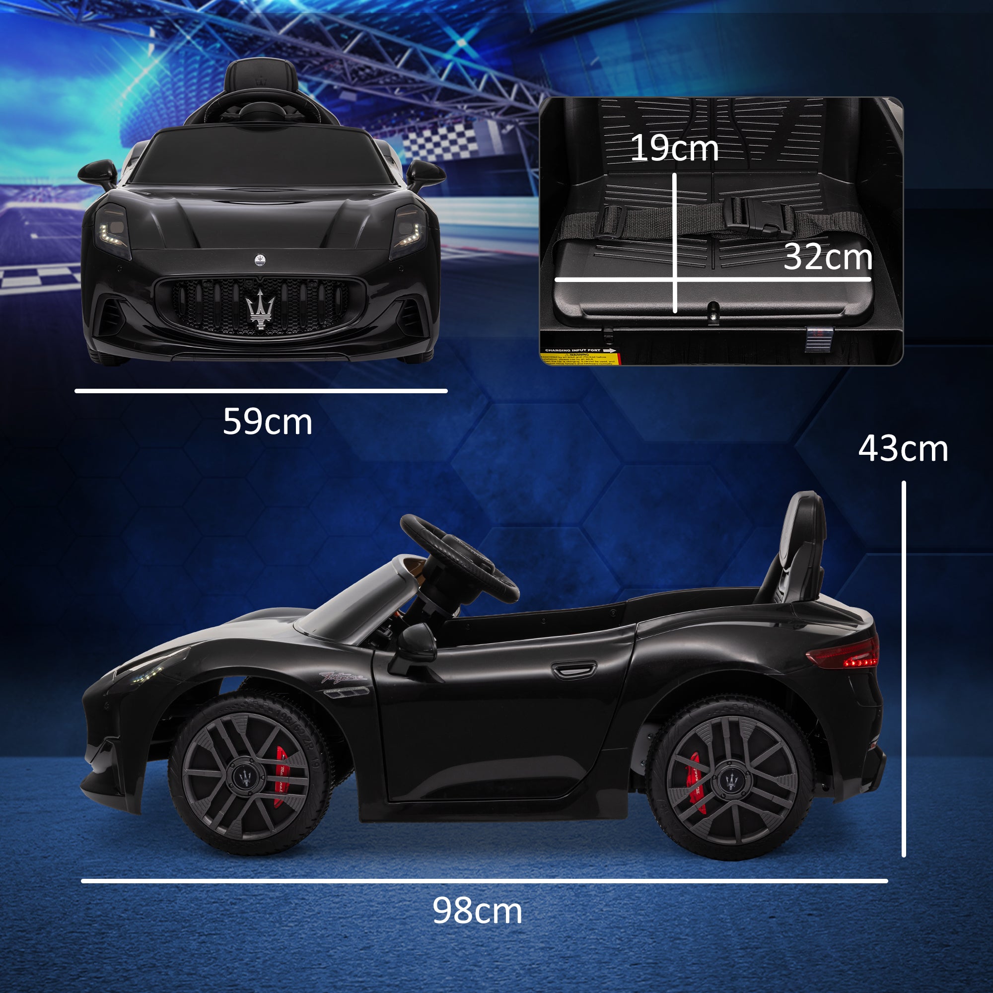 Licensed Maserati Gran Turismo Folgore Kids Electric Car, 12V Electric Vehicle with 2.4G Remote Control, LED Headlights, Music, Horn, MP3, Children's Car for 3-5 Years Old, Black