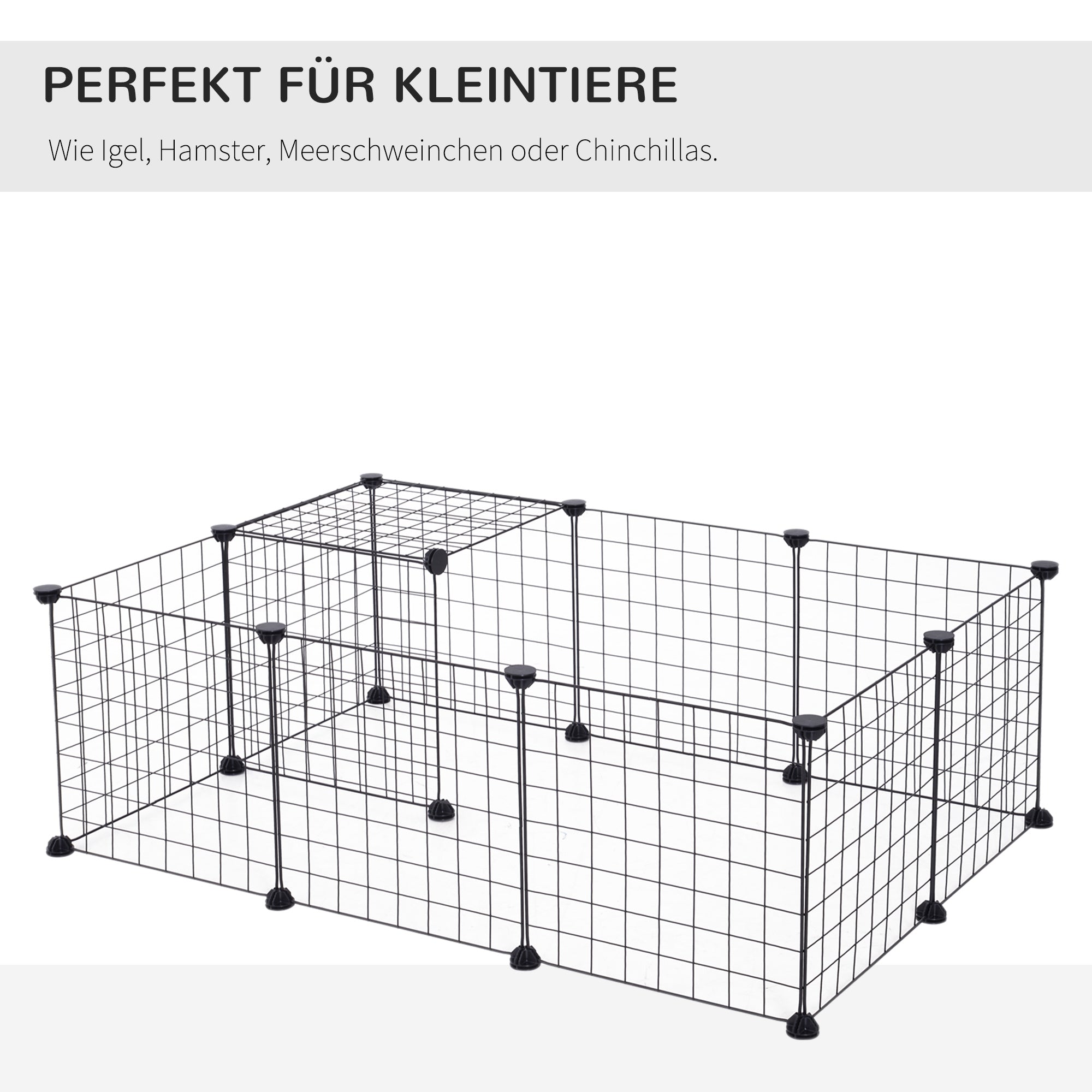 Grid Pen Playpen for Small Animals Playpen Small Animal Cage Metal Grid Flexible Adjustable Black 106 x 73 x 36 cm