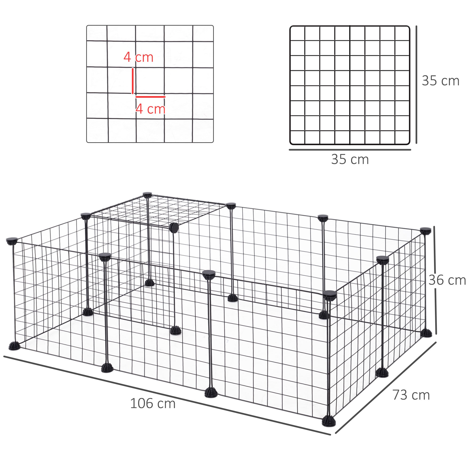 Grid Pen Playpen for Small Animals Playpen Small Animal Cage Metal Grid Flexible Adjustable Black 106 x 73 x 36 cm