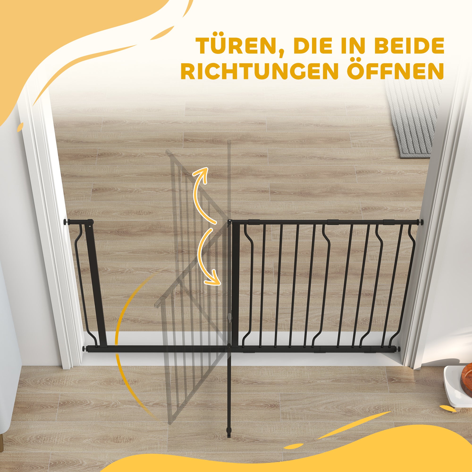 Door Guard Stair Gate with 10/20 cm Extension Door Gate without Drilling Stair Gate for Widths 75-145 cm Swiveling on Both Sides Steel Black