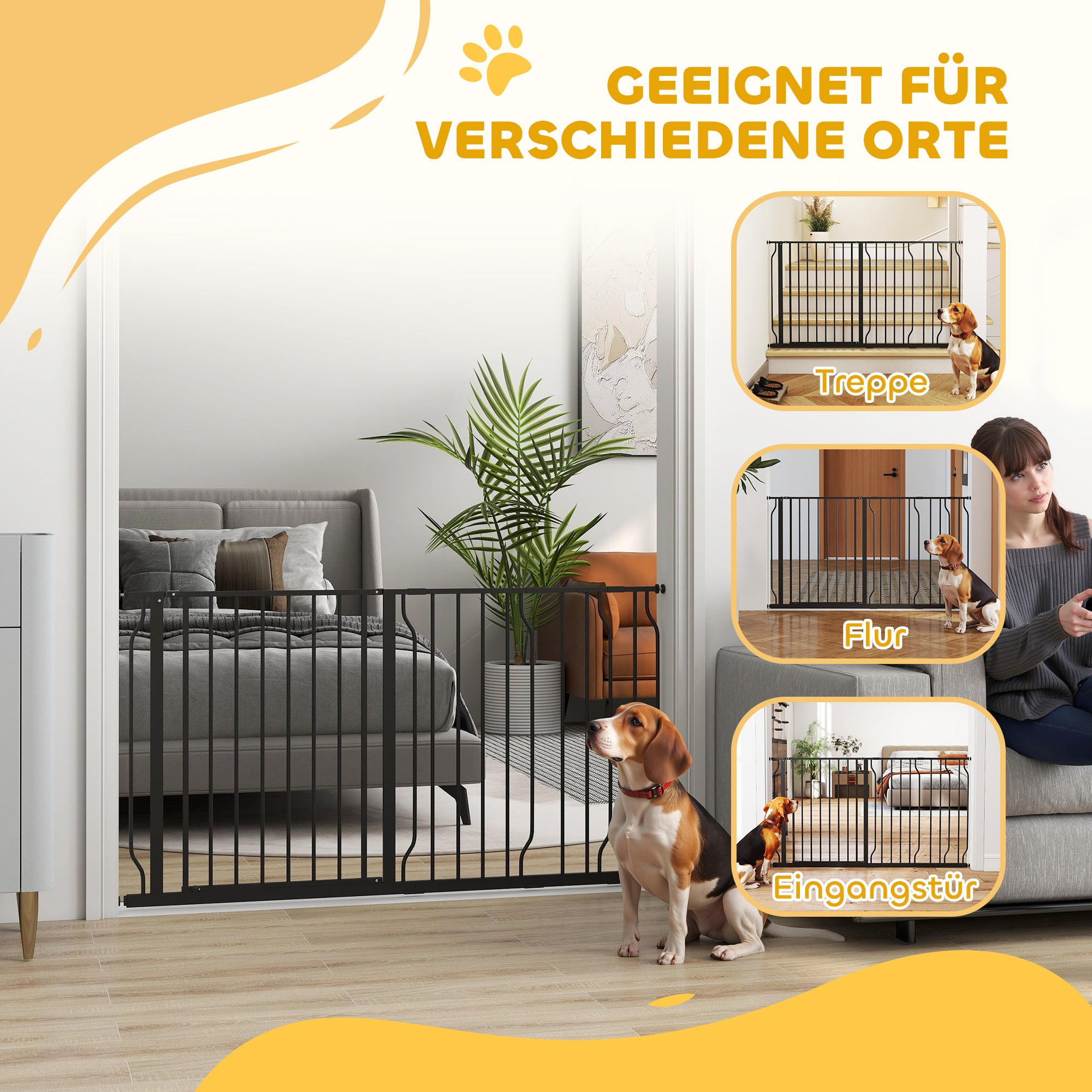 Door Guard Stair Gate with 10/20 cm Extension Door Gate without Drilling Stair Gate for Widths 75-145 cm Swiveling on Both Sides Steel Black