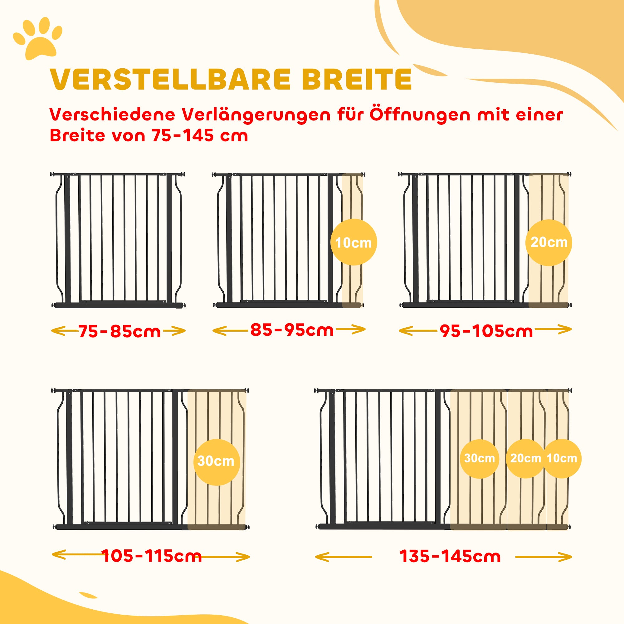 Door Guard Stair Gate with 10/20 cm Extension Door Gate without Drilling Stair Gate for Widths 75-145 cm Swiveling on Both Sides Steel Black