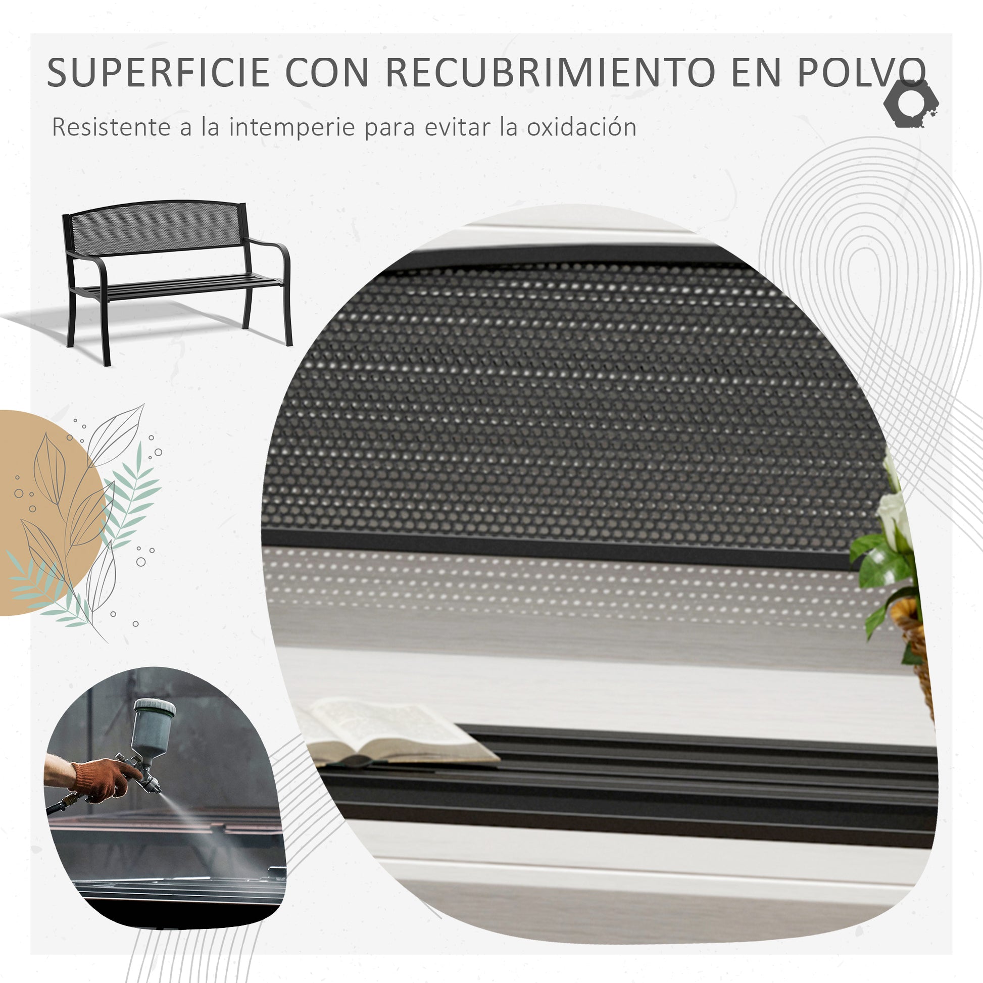 2-Seater Garden Bench Outdoor Bench with Steel Mesh Backrest Load 240 kg for Patio Terrace Balcony 127x60x87 cm Black